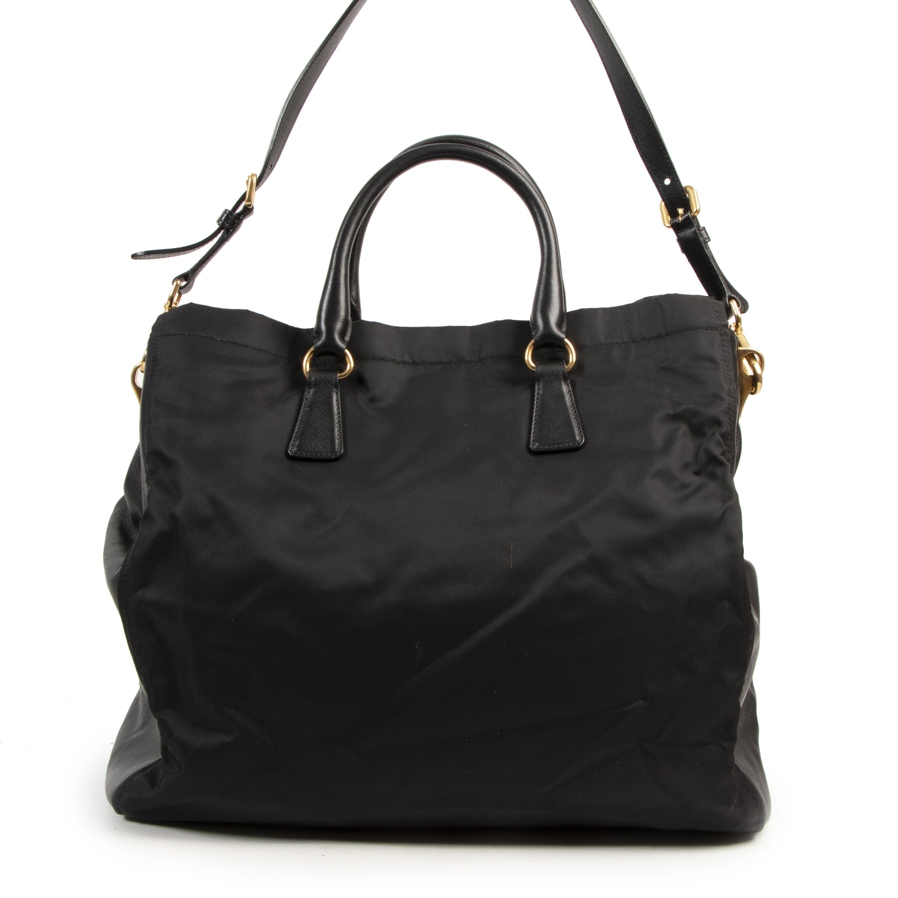Prada Nylon Saffiano Leather Tote Shopper te koop bij Labellov