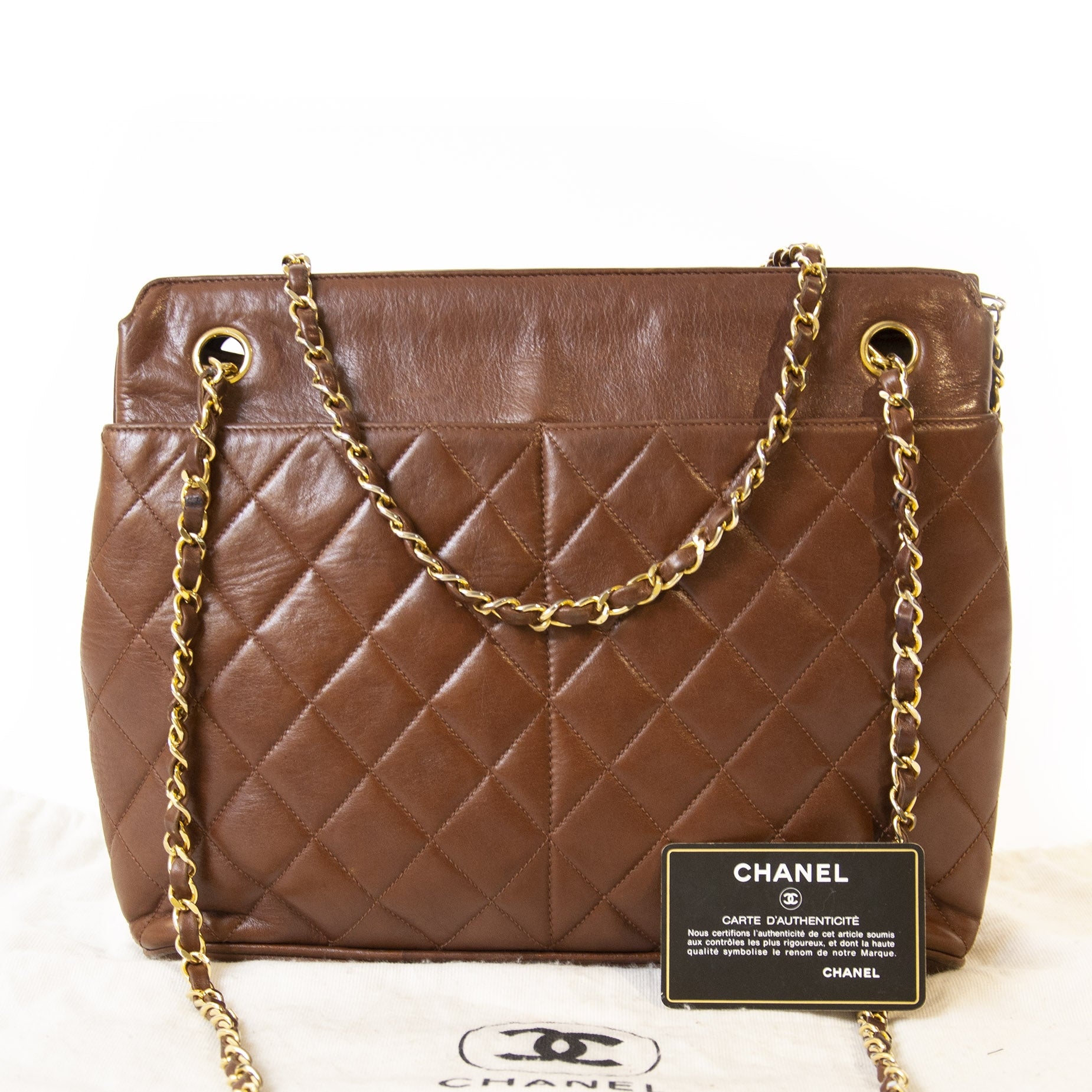Chanel Vintage Brown Leather Classic Tote Bag