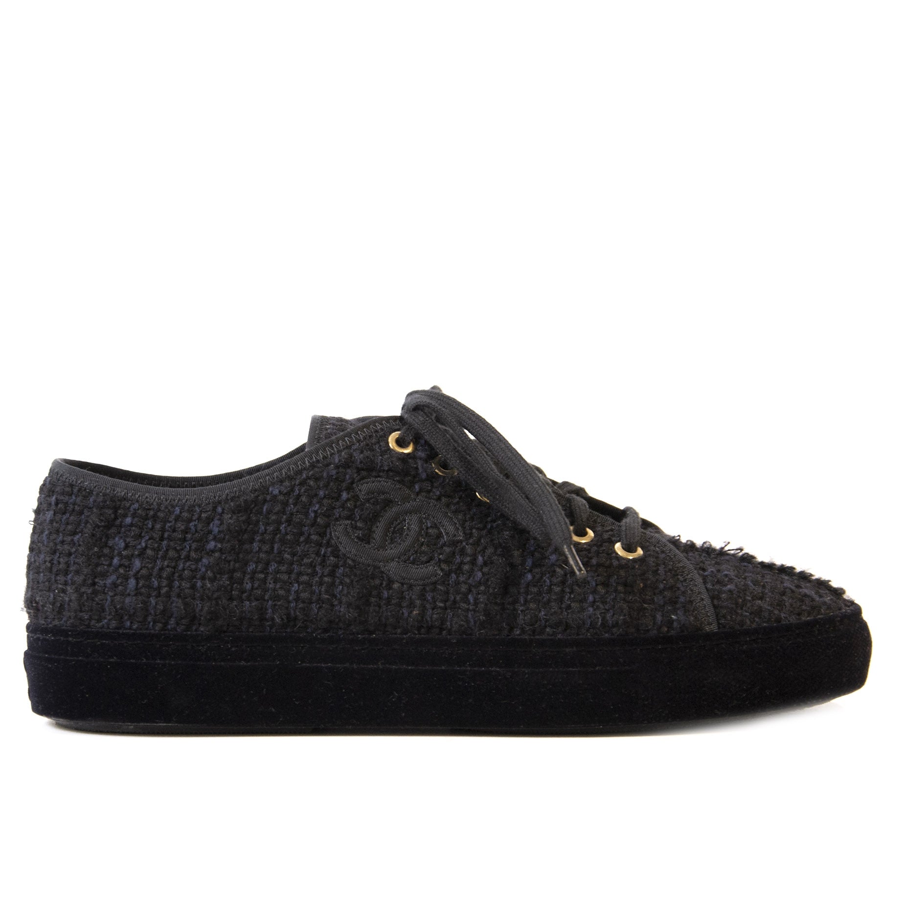 Chanel Black Tweed Sneakers - Size 39,5