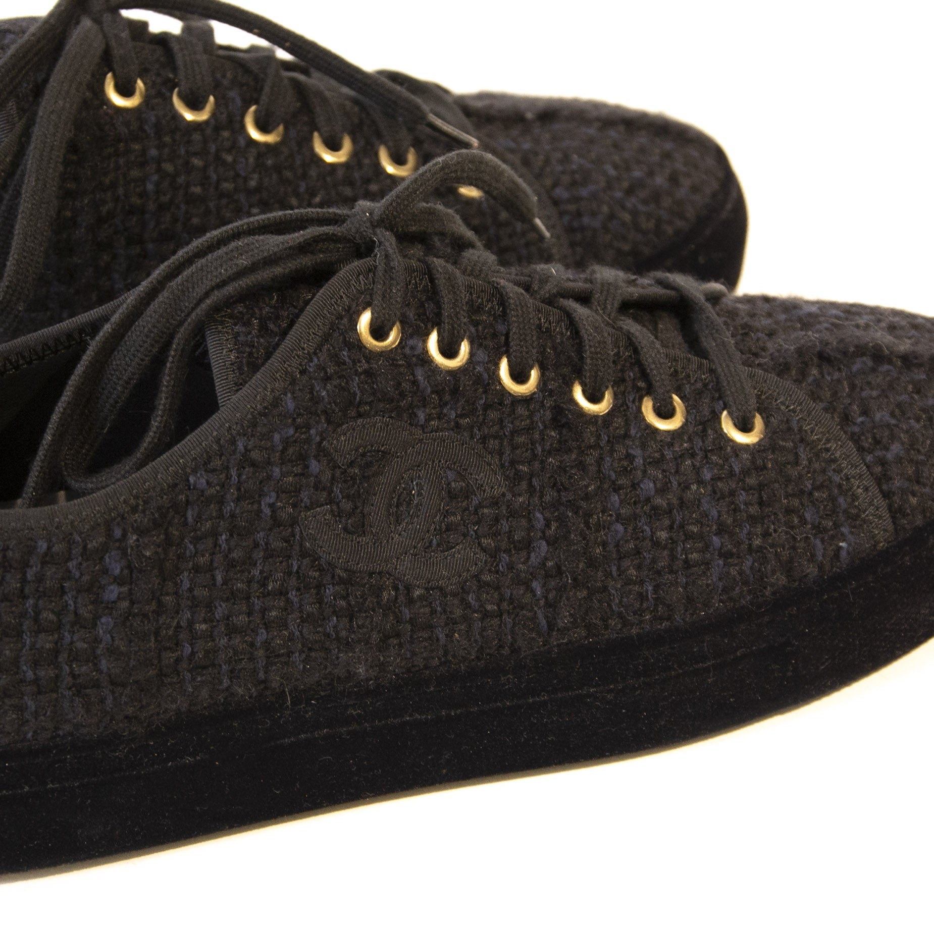 Chanel Black Tweed Sneakers - Size 39,5