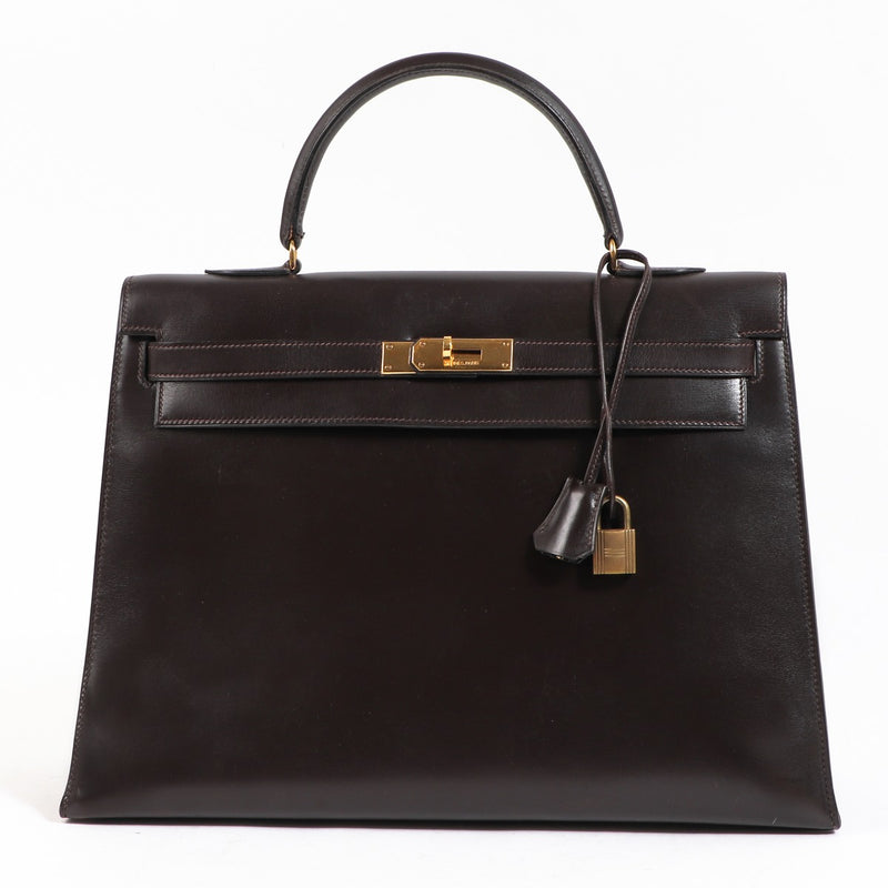 Hermès Kelly 35 Sellier Havane Box Gold Hardware