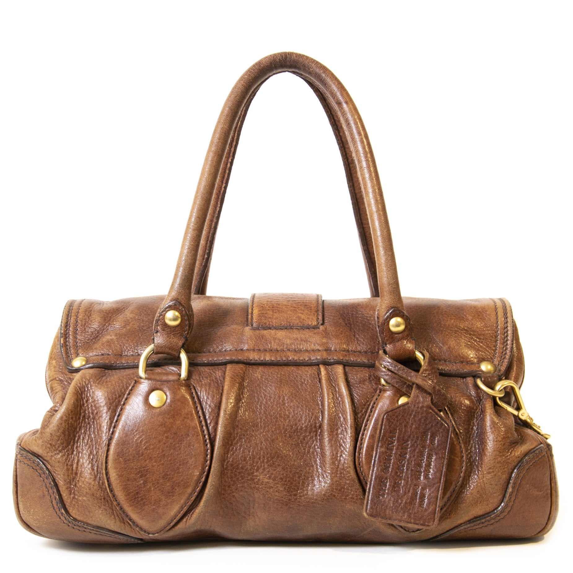 Authentieke Tweedehands Prada Brown Cervo Animalier Satchel juiste prijs veilig online shoppen luxe merken webshop winkelen Antwerpen België mode fashion