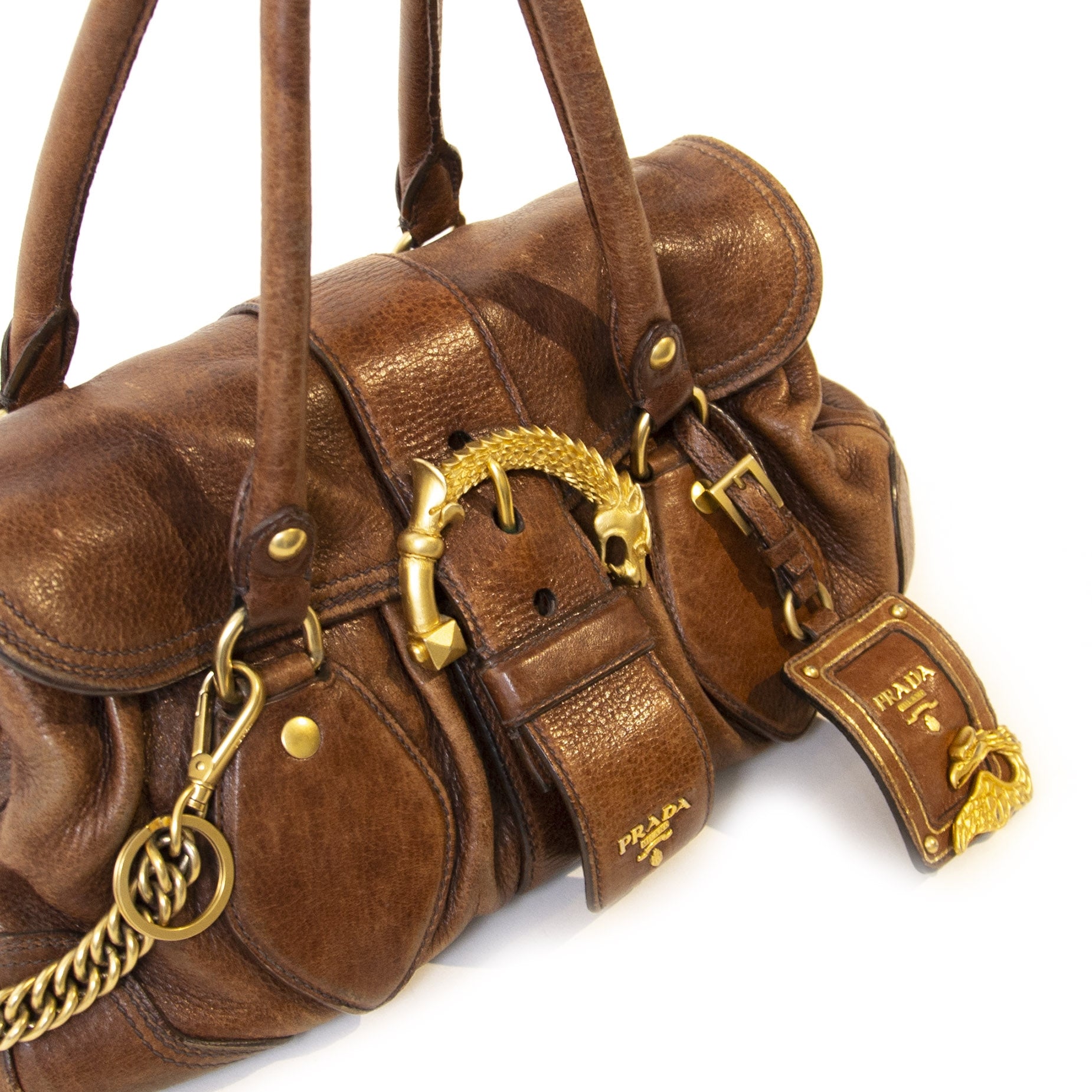 Authentieke Tweedehands Prada Brown Cervo Animalier Satchel juiste prijs veilig online shoppen luxe merken webshop winkelen Antwerpen België mode fashion