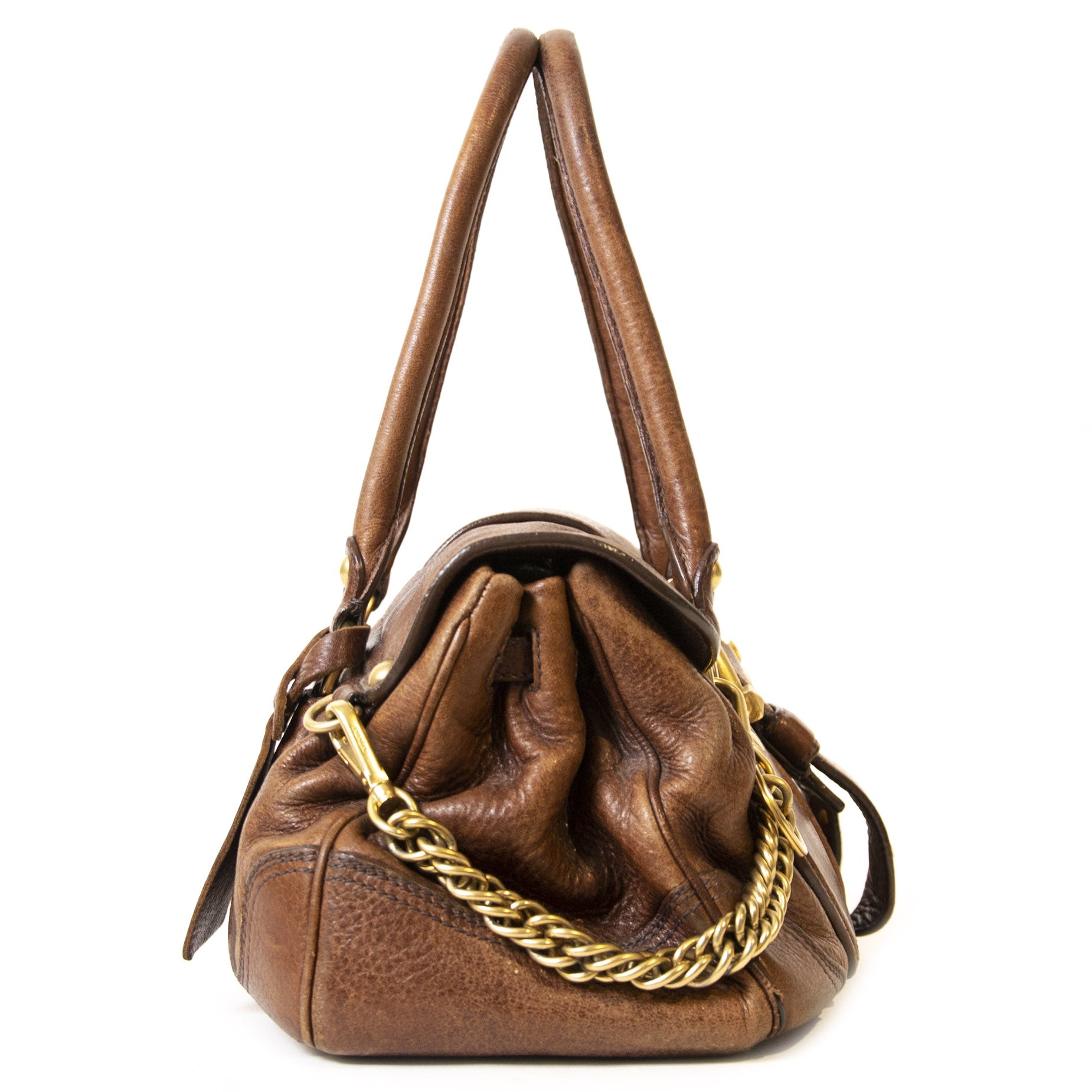 Authentieke Tweedehands Prada Brown Cervo Animalier Satchel juiste prijs veilig online shoppen luxe merken webshop winkelen Antwerpen België mode fashion