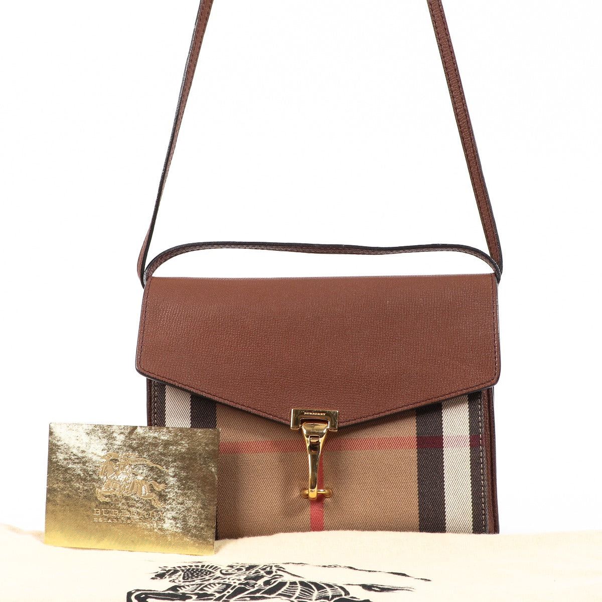 Buy an authentic second-hand Burberry Macken House Check Grained Calf Leather Crossbody Bag in very good condition at Labellov in Antwerp.