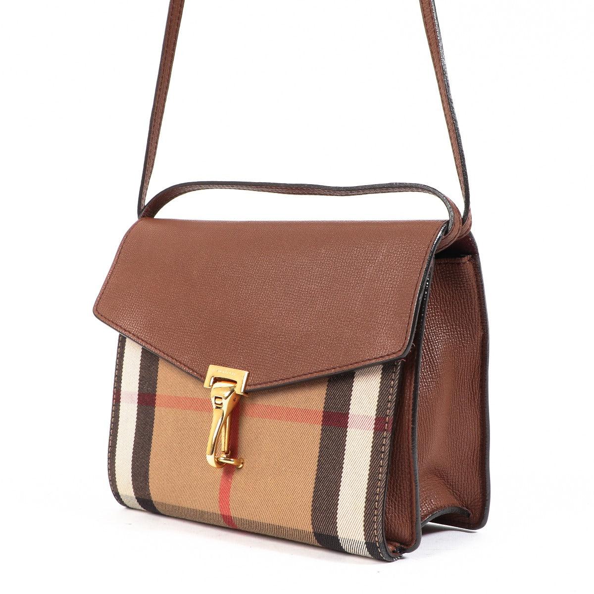Buy an authentic second-hand Burberry Macken House Check Grained Calf Leather Crossbody Bag in very good condition at Labellov in Antwerp.