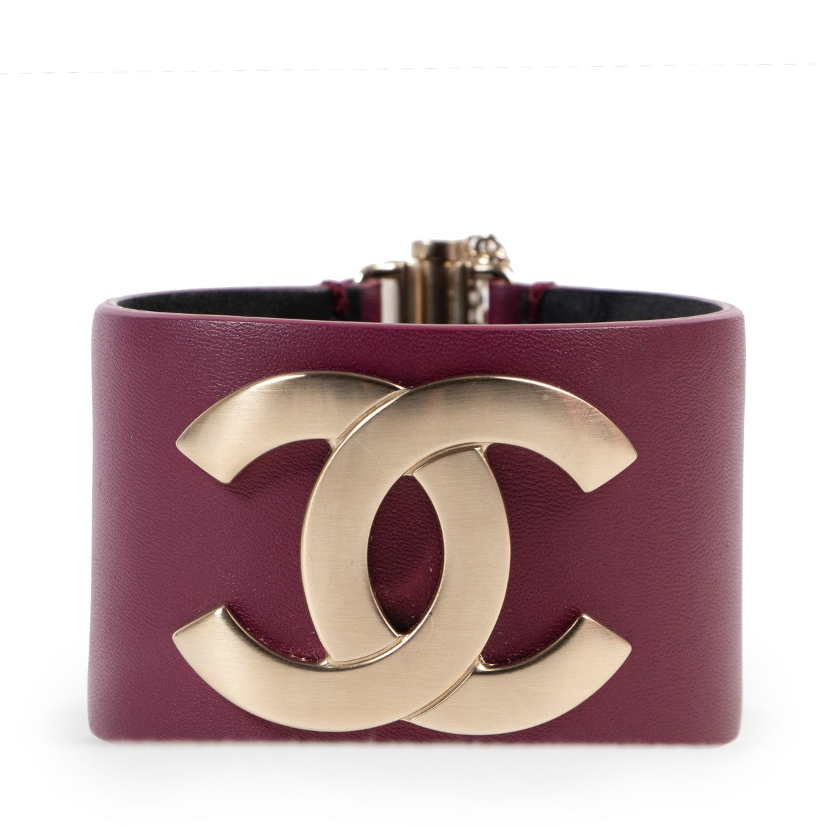 Chanel Purple Leather CC Cuff Bracelet