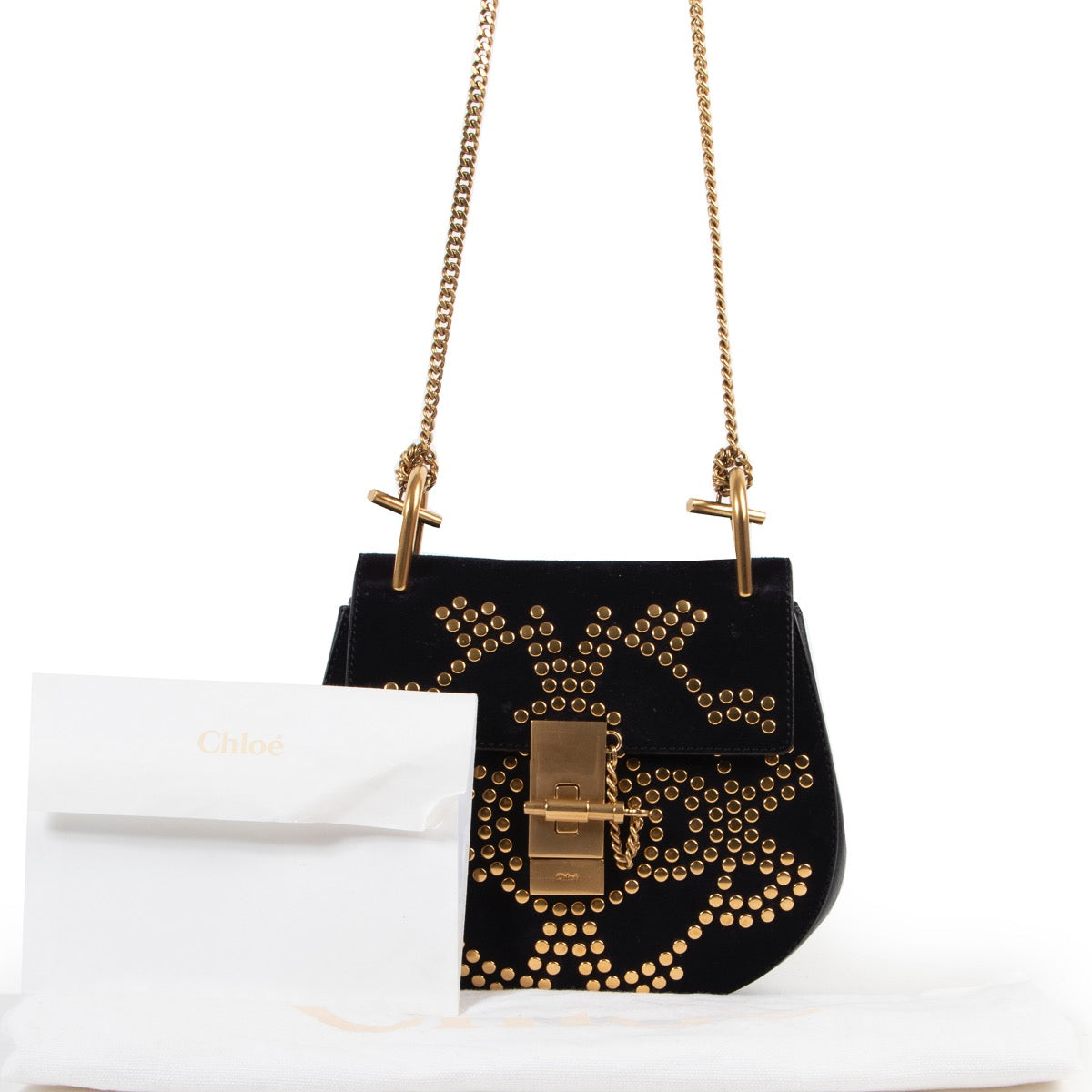 Chloé Zwart Suède Mini Drew Tas met Studs
