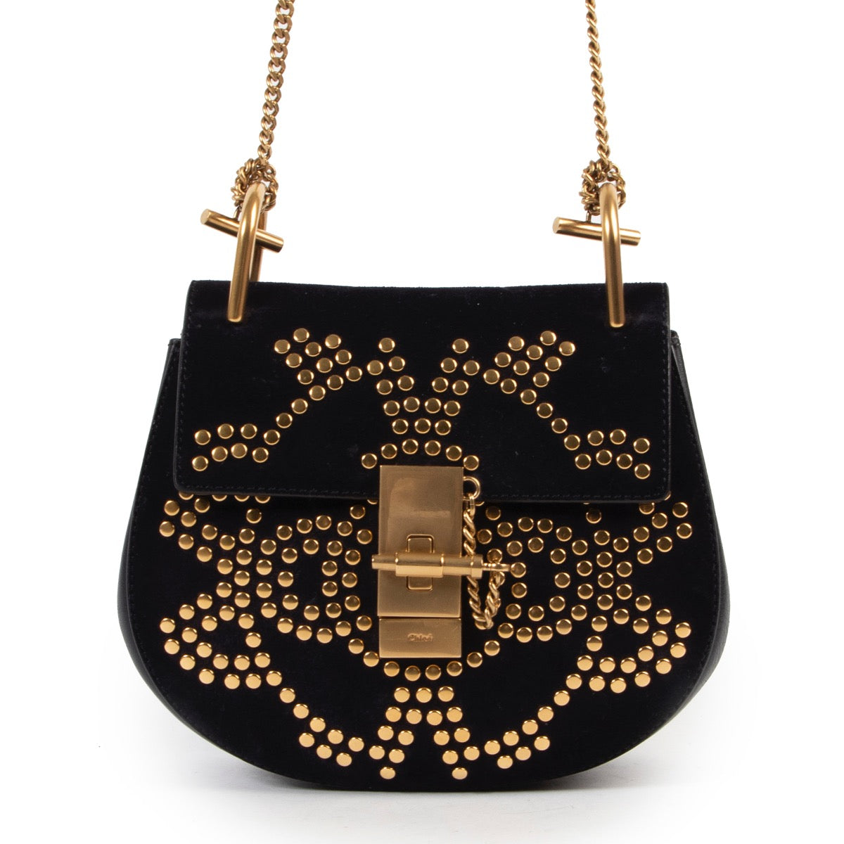 Chloé Zwart Suède Mini Drew Tas met Studs