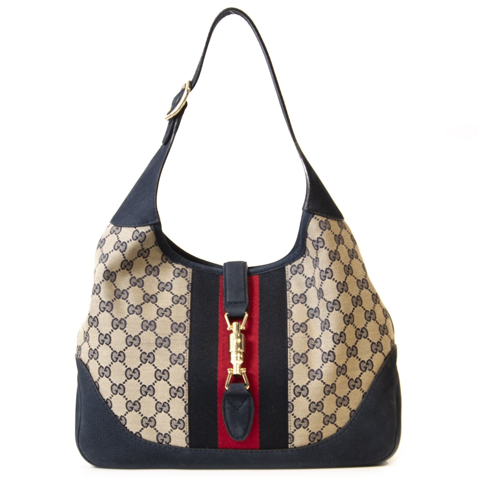 Authentieke Tweedehands Gucci Monogram Jackie O Hobo Bag juiste prijs veilig online shoppen luxe merken webshop winkelen Antwerpen België mode fashion