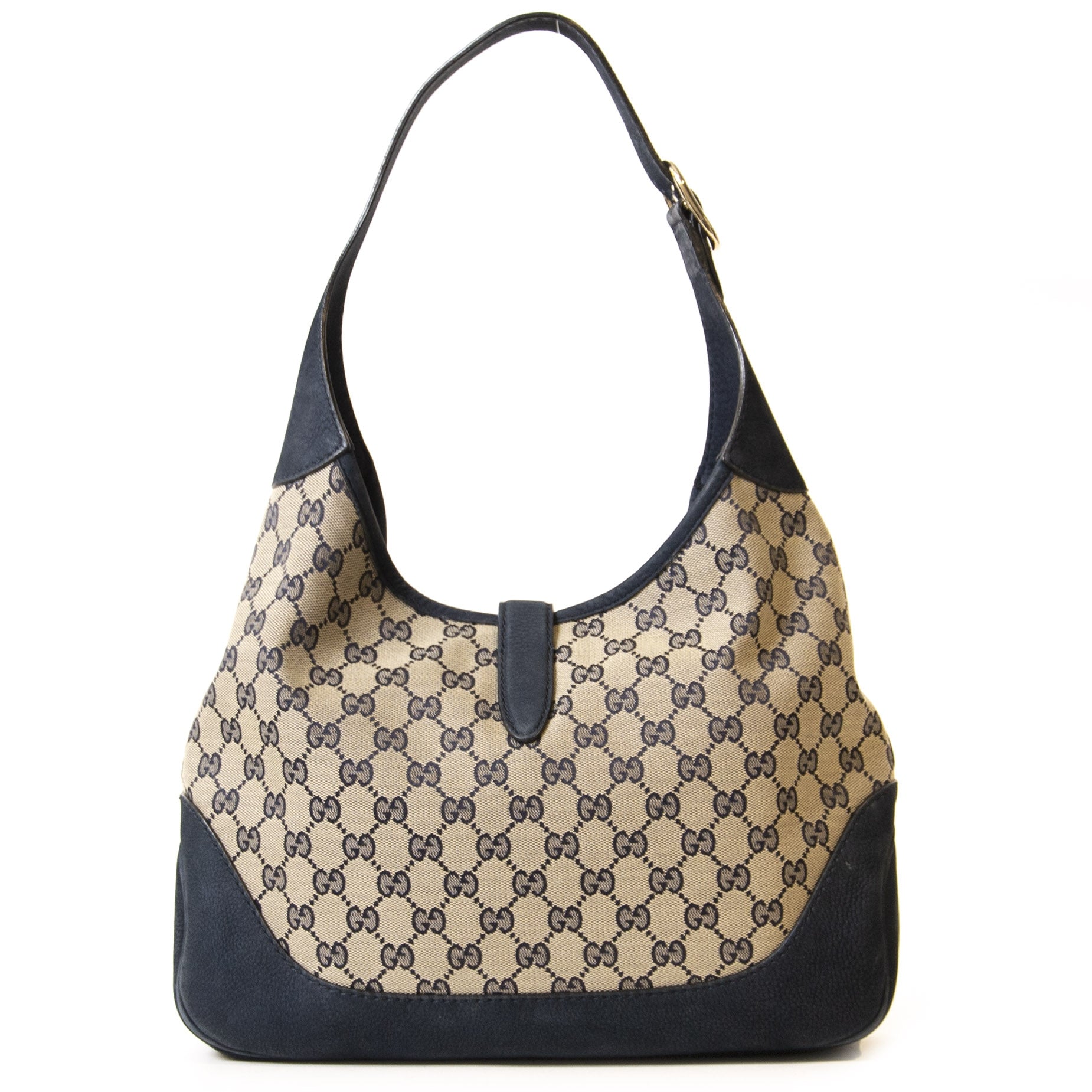 Authentieke Tweedehands Gucci Monogram Jackie O Hobo Bag juiste prijs veilig online shoppen luxe merken webshop winkelen Antwerpen België mode fashion