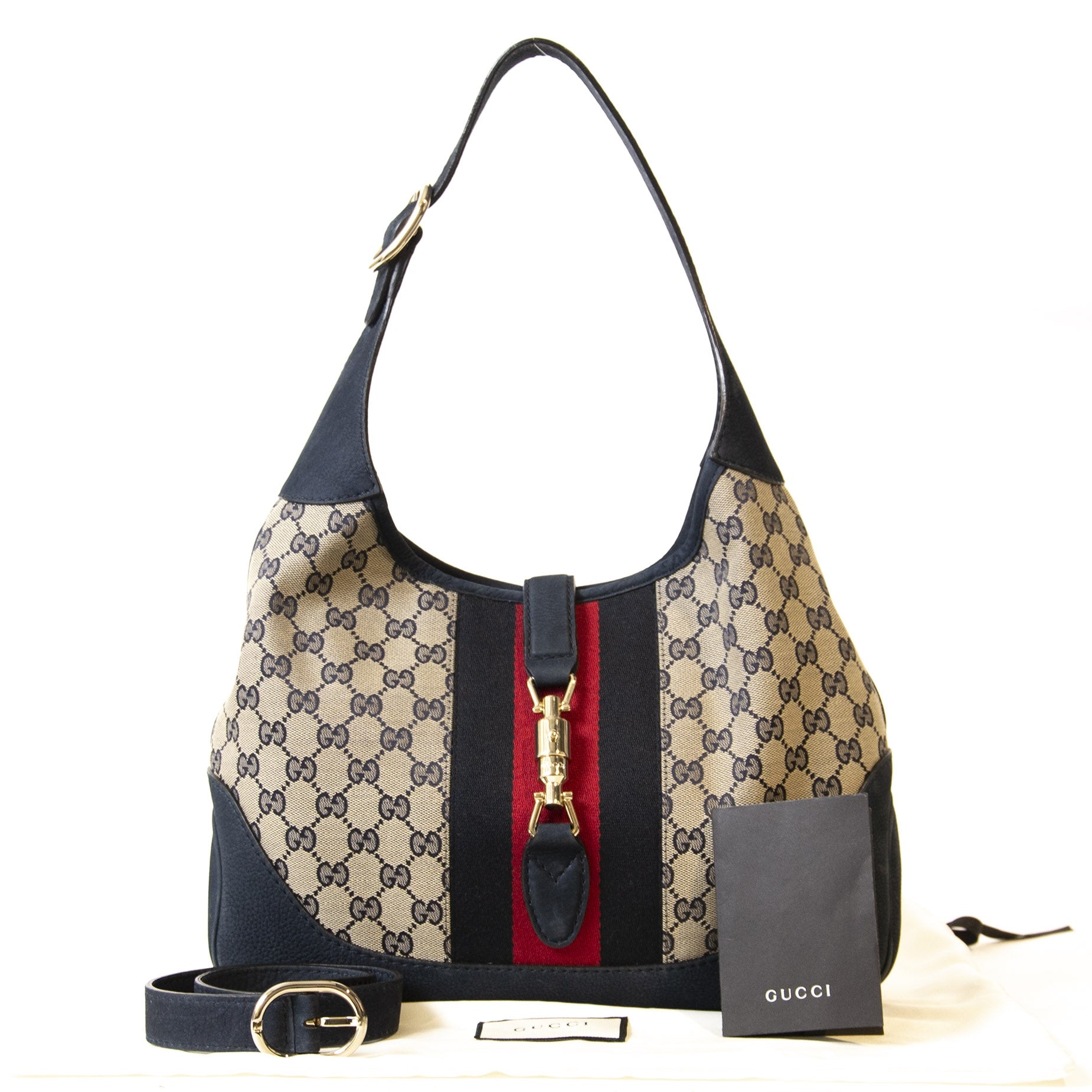 Authentieke Tweedehands Gucci Monogram Jackie O Hobo Bag juiste prijs veilig online shoppen luxe merken webshop winkelen Antwerpen België mode fashion