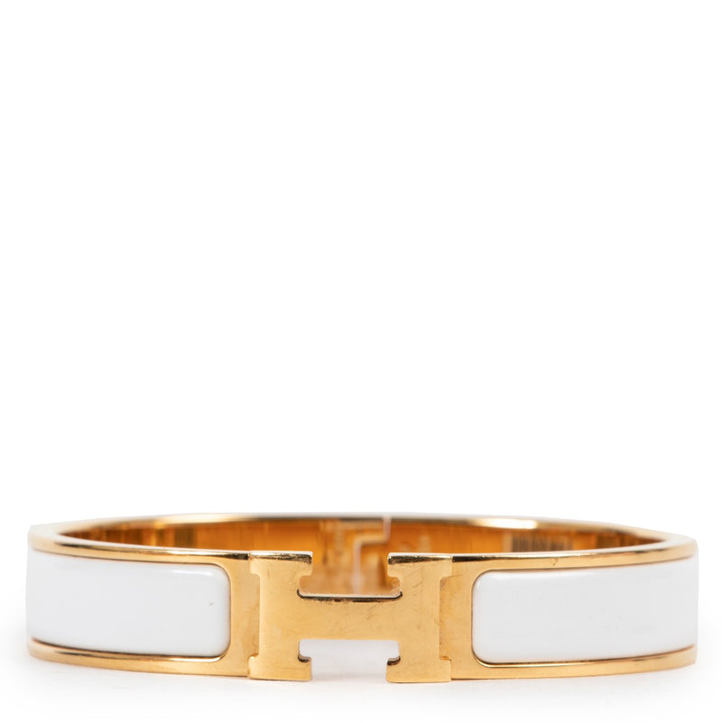 Shop safe online 100% authentic second hand Hermès White Enamel Clic H GM in very good condition at Labellov in Antwerp.