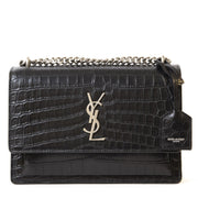 Authentieke Tweedehands Yves Saint Laurent Croco Black Leather Monogram Kate Satchel juiste prijs veilig online shoppen luxe merken webshop winkelen Antwerpen België mode fashion