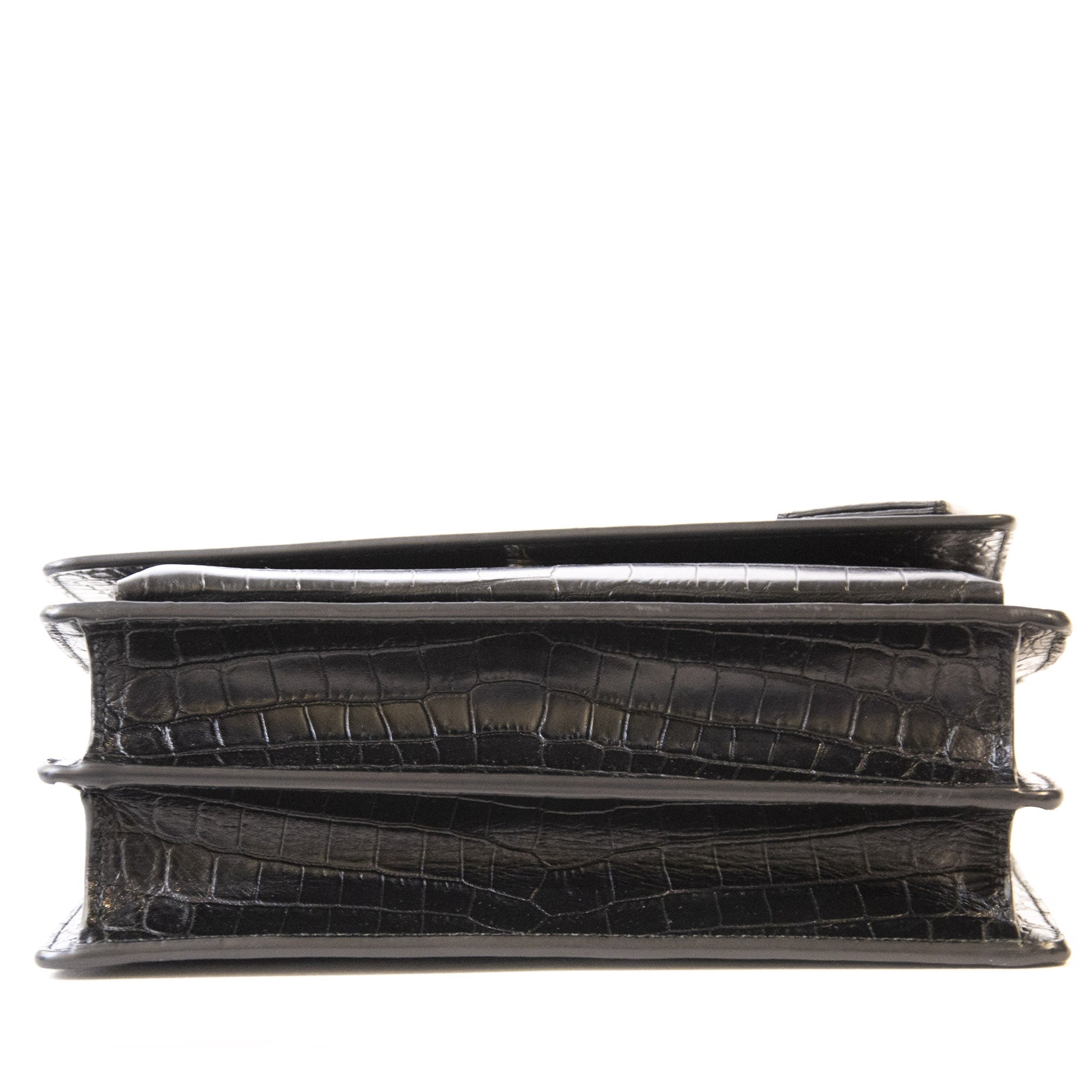 Authentieke Tweedehands Yves Saint Laurent Croco Black Leather Monogram Kate Satchel juiste prijs veilig online shoppen luxe merken webshop winkelen Antwerpen België mode fashion