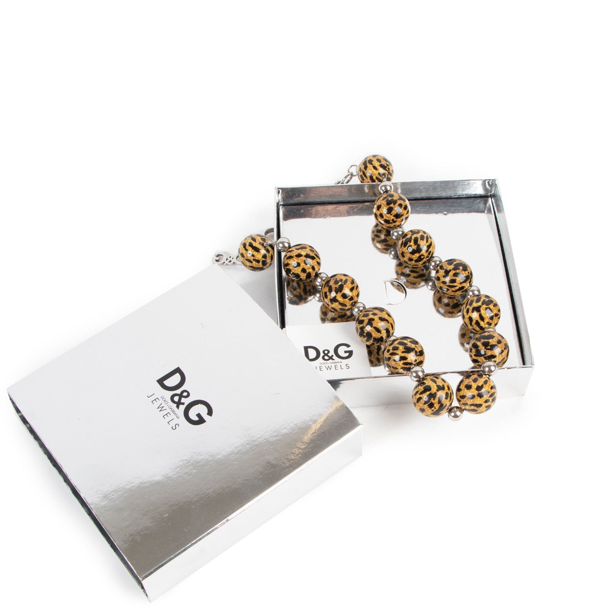 Buy an authentic second hand Dolce & Gabbana Silver and Leopard Necklace in very good condition at Labellov