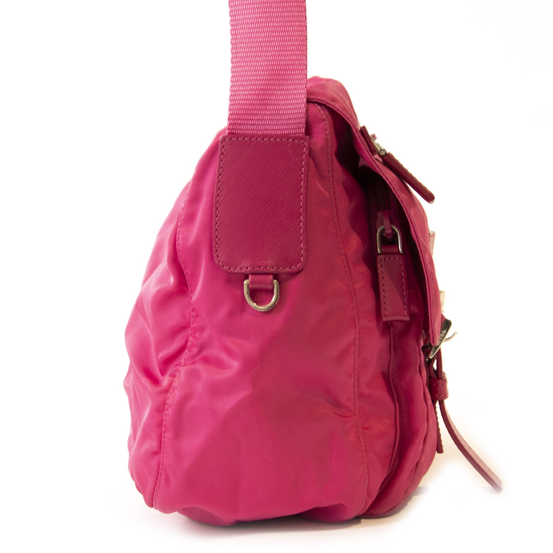 Authentic second-hand vintage Prada Pink Nylon Messenger Bag buy online webshop LabelLOV