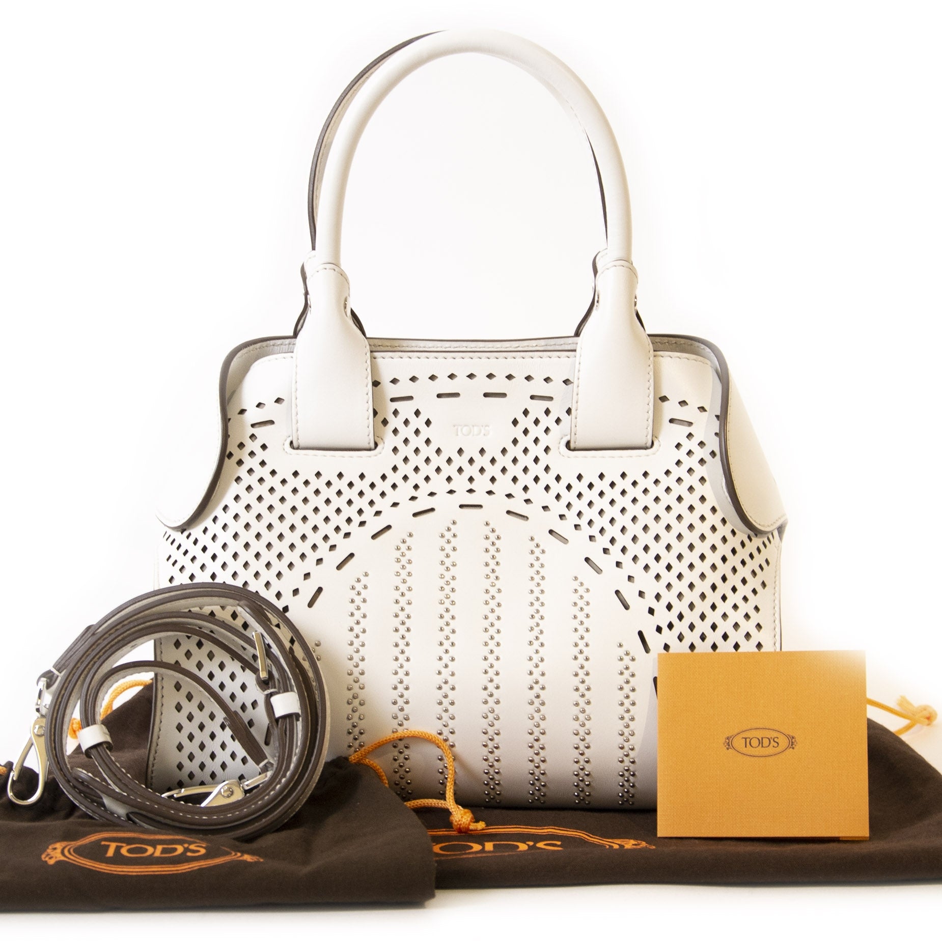 Authentieke tweedehands vintage Tods White Perforated Bag koop online webshop LabelLOV