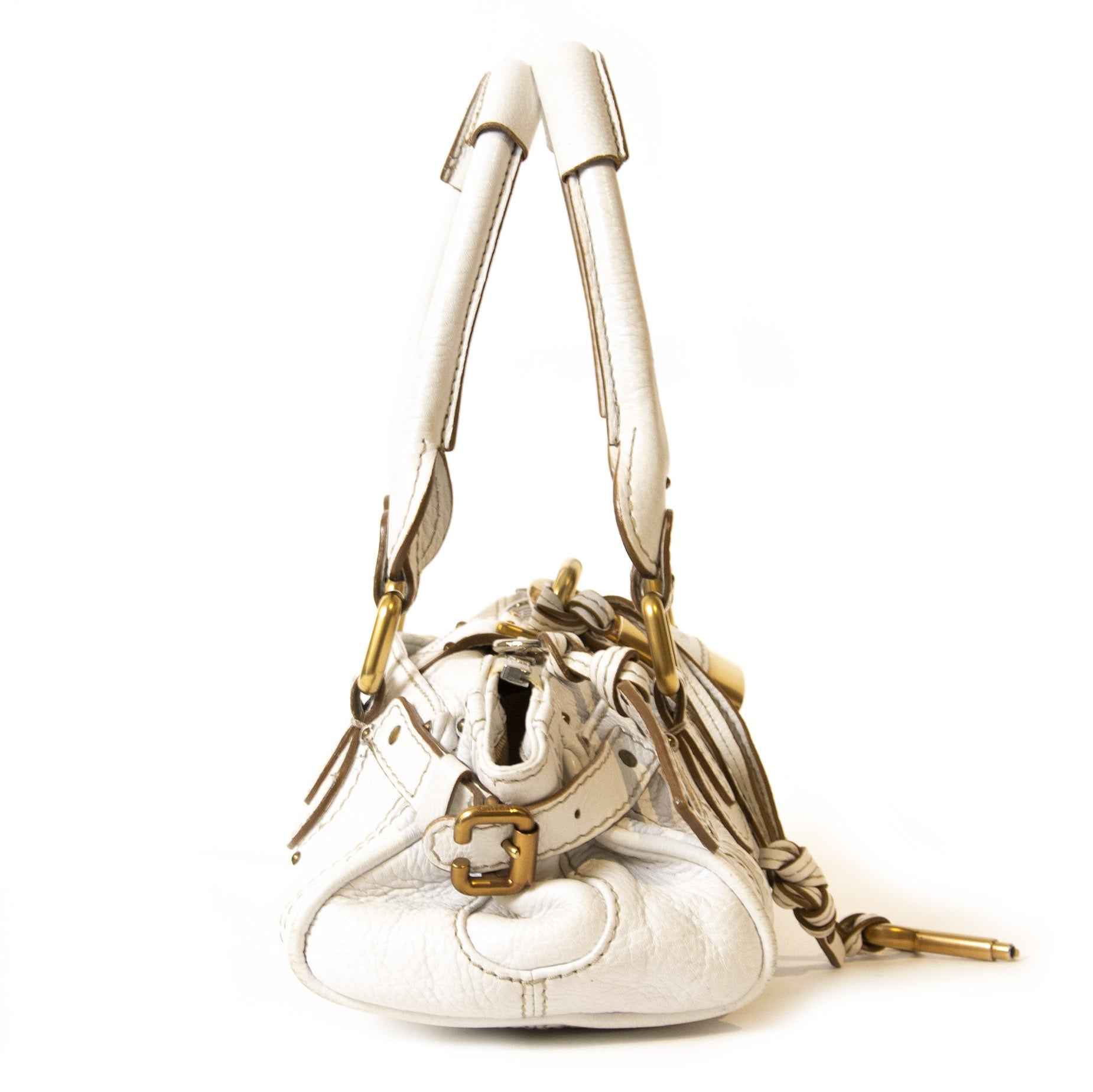 Authentieke Tweedehands Chloé White Leather Paddington Mini Bag juiste prijs veilig online shoppen luxe merken webshop winkelen Antwerpen België mode fashion