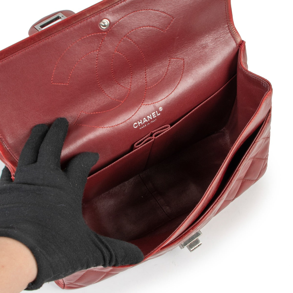 shop authentic second hand luxury designer fashion Chanel Deep Red 2.55 Reissue 227 Quilted Lambskin Bag at Labellov