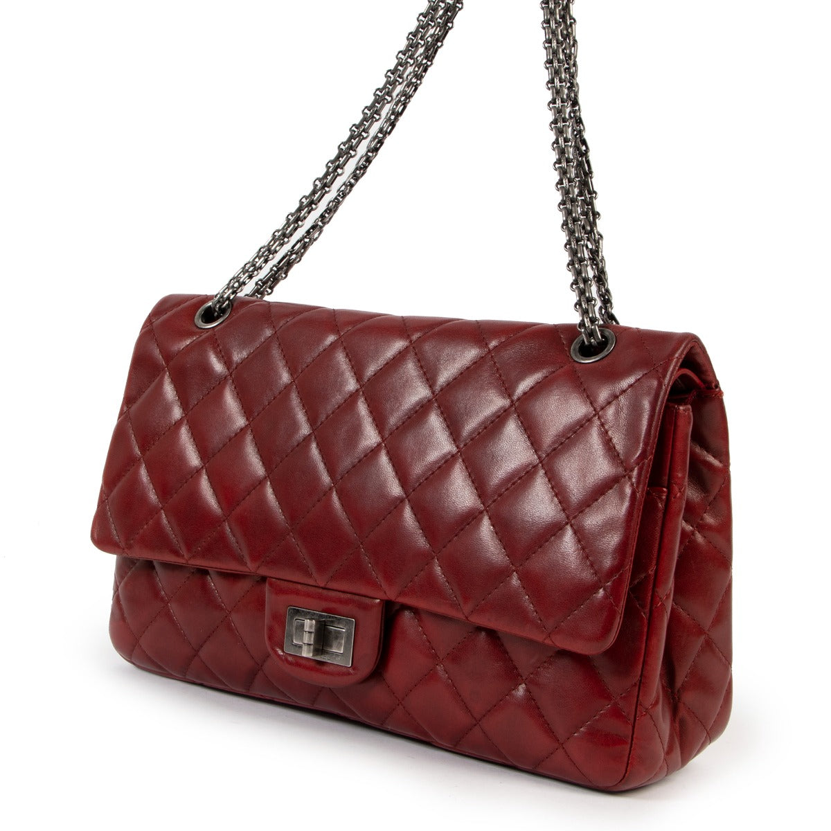 shop authentic second hand luxury designer fashion Chanel Deep Red 2.55 Reissue 227 Quilted Lambskin Bag at Labellov