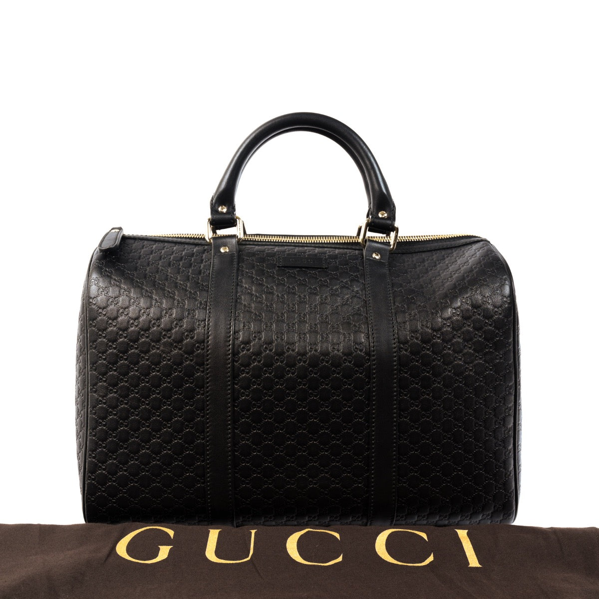 Shop safe online at Labellov in Antwerp, Brussels and Knokke this 100% authentic second hand Gucci Black Microguccissima Leather Boston Bag
