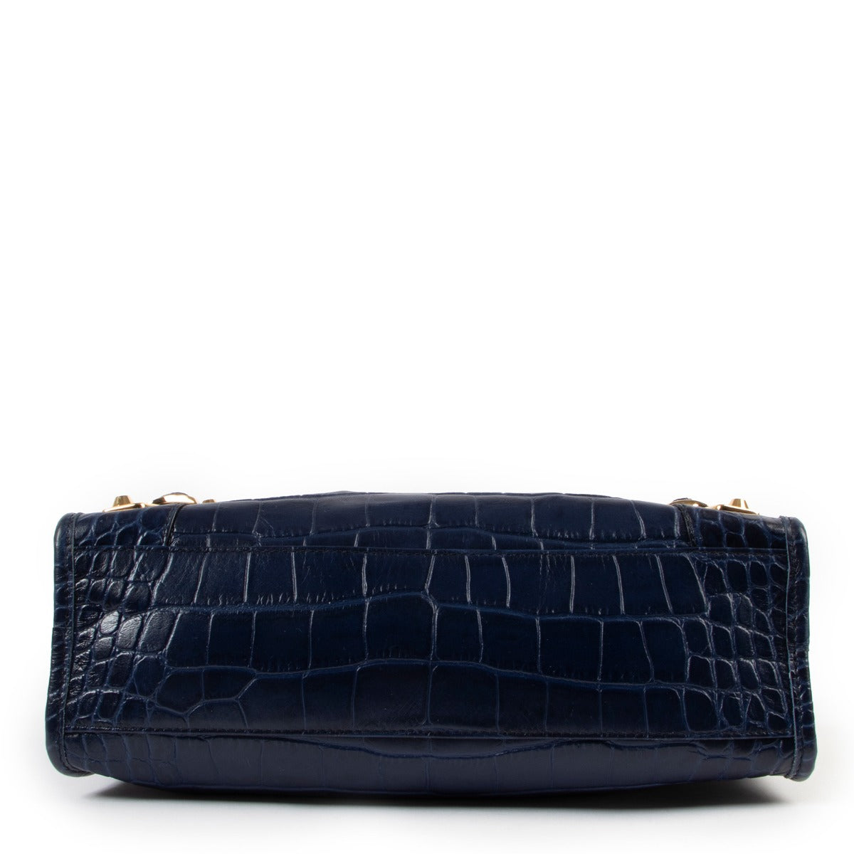 shop authentic second hand Balenciaga Cobalt Small City Metal Edge Croc-Embossed Handbag at Labellov