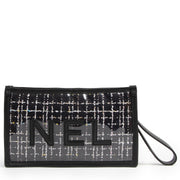 Authentieke Tweedehands Chanel Black Tweed Pochette Clutch juiste prijs veilig online shoppen luxe merken webshop winkelen Antwerpen België mode fashion