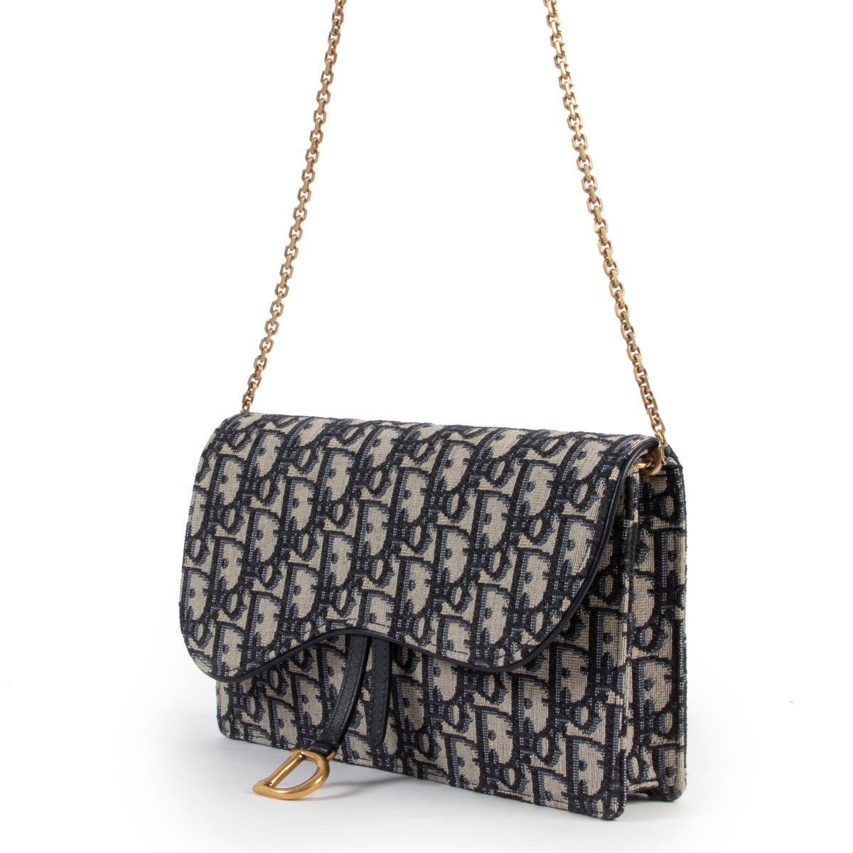 Dior Blue Oblique Jacquard Saddle Pouch