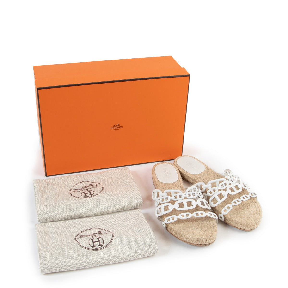 buy and sell authentic second hand Hermès White Ancone Espadrille Sandals - Size 38 at Labellov for the best price