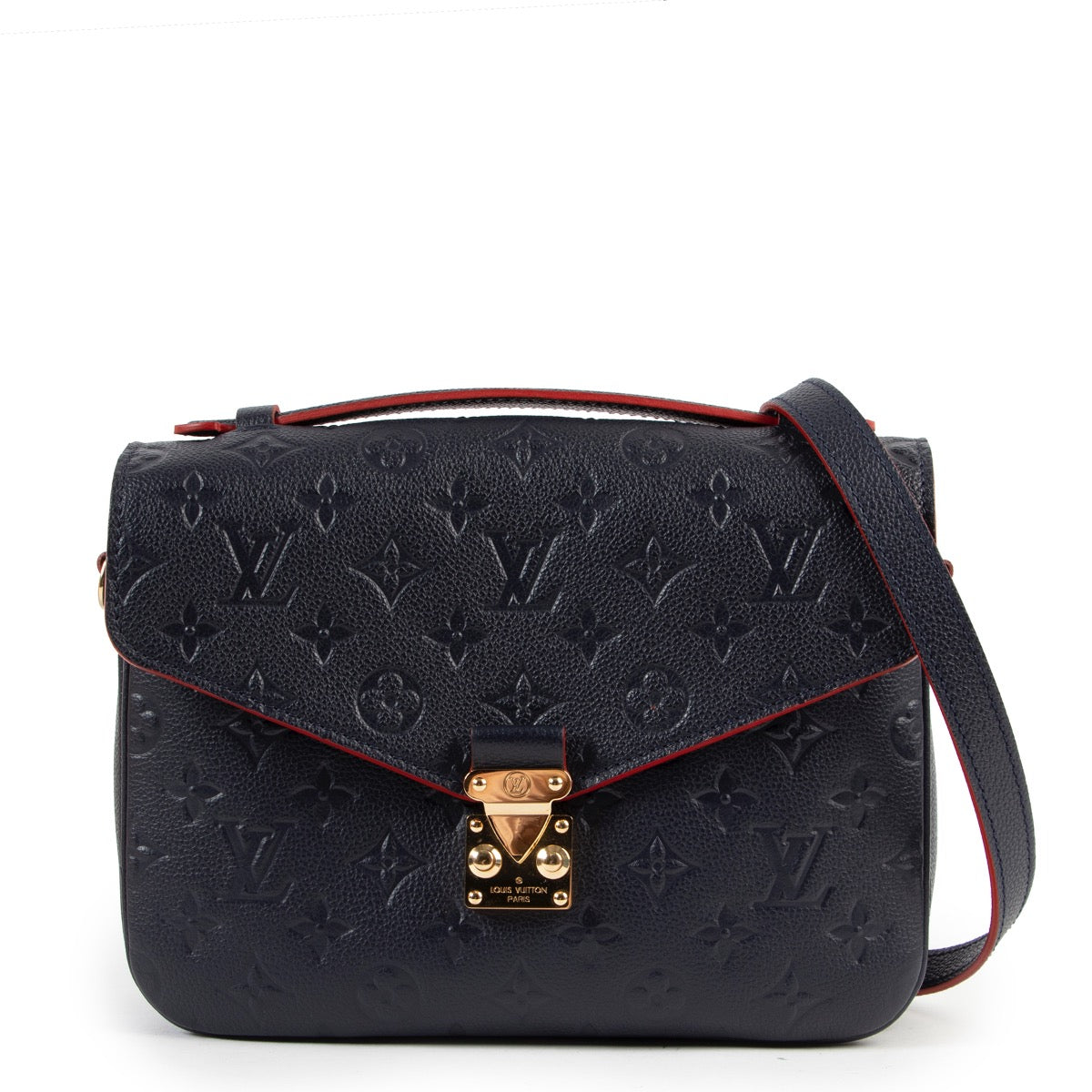 Louis Vuitton Navy Monogram Empreinte Leather Pochette Métis Bag Buy this gorgeous bag here safely!