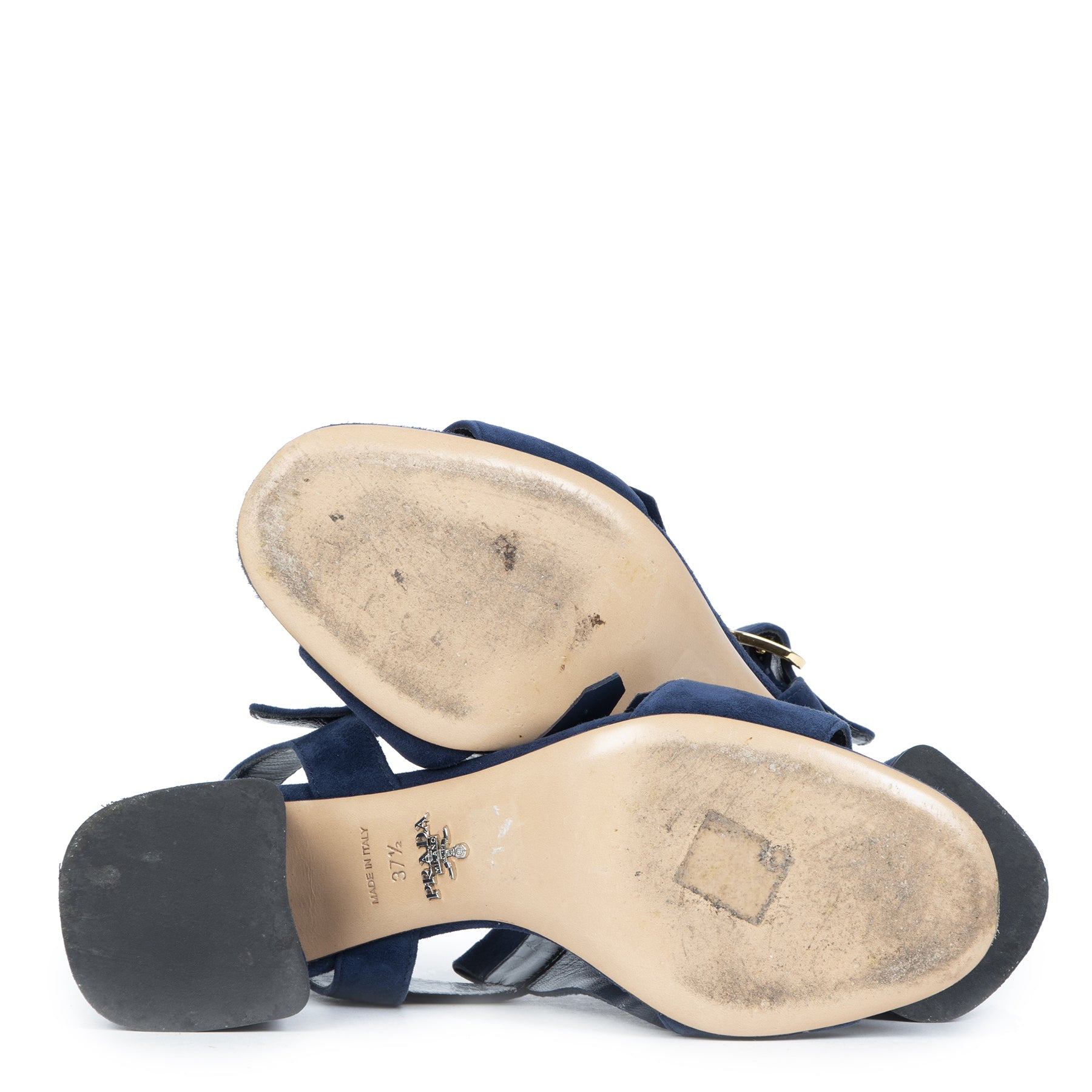 Authentic secondhand Prada Navy Suede Fringe Heeled Sandal - Size 37,5 designer shoes pumps heels designer brands luxury vintage webshop safe secure online shopping fashion worldwide shipping