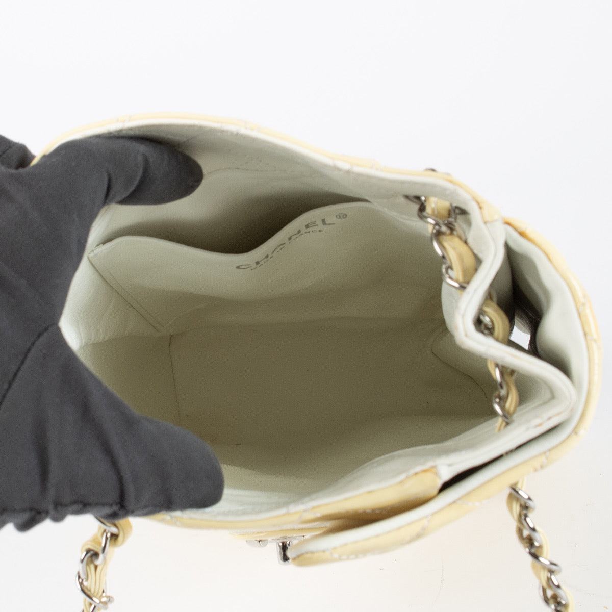 Chanel Yellow Patent Leather Classic Bucket