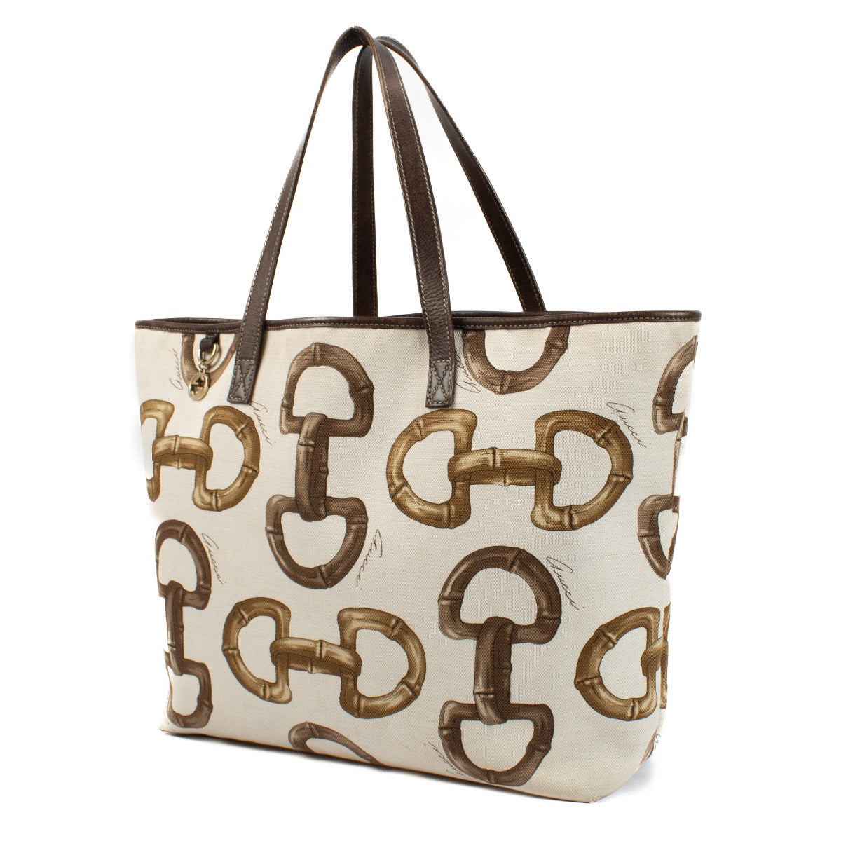 Shop safe online at Labellov in Antwerp, Brussels and Knokke this 100% authentic second hand Gucci White Horsebit Print Canvas Tote Bag