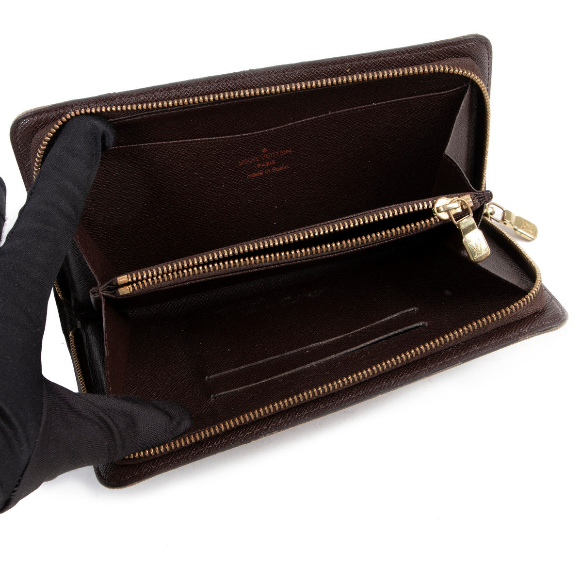 Portefeuille Louis Vuitton Damier Ebene à fermeture éclair