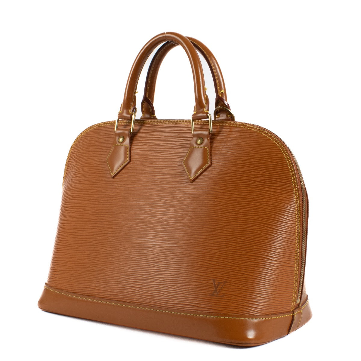 Shop safe online at Labellov in Antwerp, Brussels and Knokke this 100% authentic second hand Louis Vuitton Cannelle Epi Leather Alma PM, koop veilig tweedehands authentieke Louis Vuitton Cannelle Epi Leather Alma PM