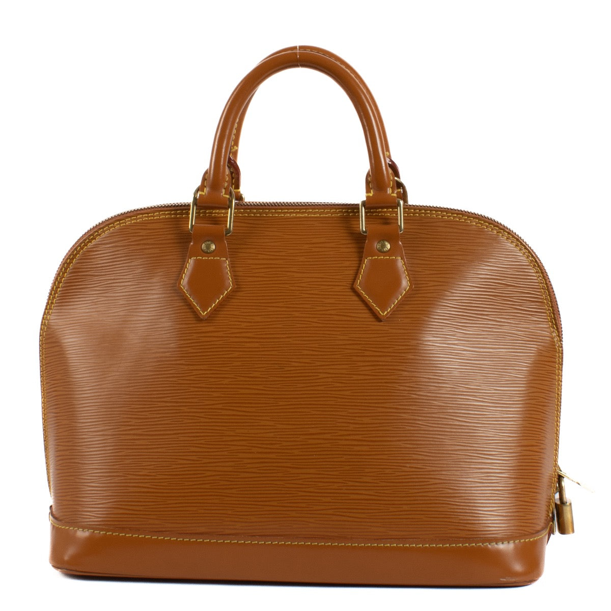 Shop safe online at Labellov in Antwerp, Brussels and Knokke this 100% authentic second hand Louis Vuitton Cannelle Epi Leather Alma PM, koop veilig tweedehands authentieke Louis Vuitton Cannelle Epi Leather Alma PM