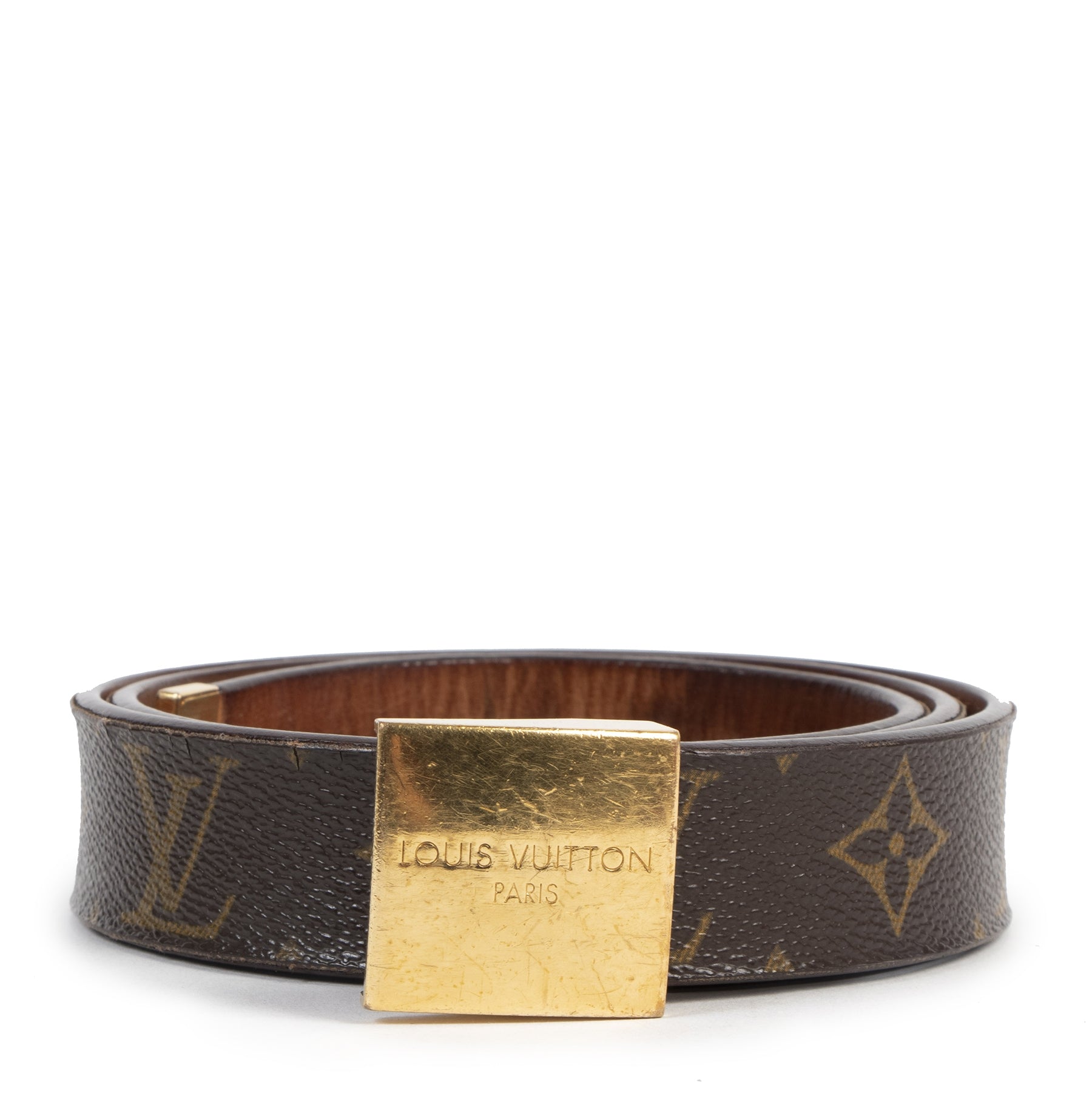 Louis Vuitton Monogram Gold Buckle Belt - Size 80