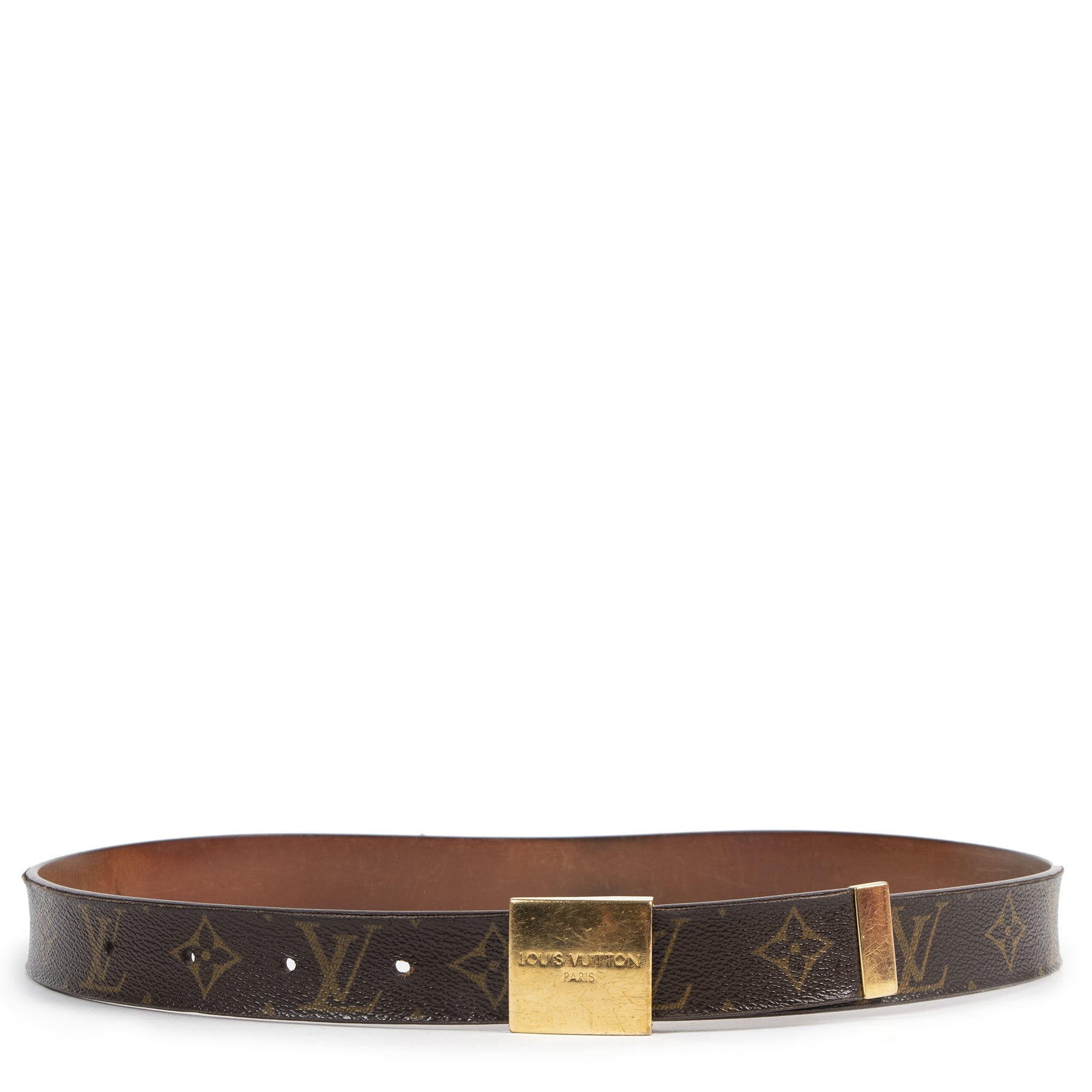 shop safe online Louis Vuitton Monogram Gold Buckle Belt - Size 80