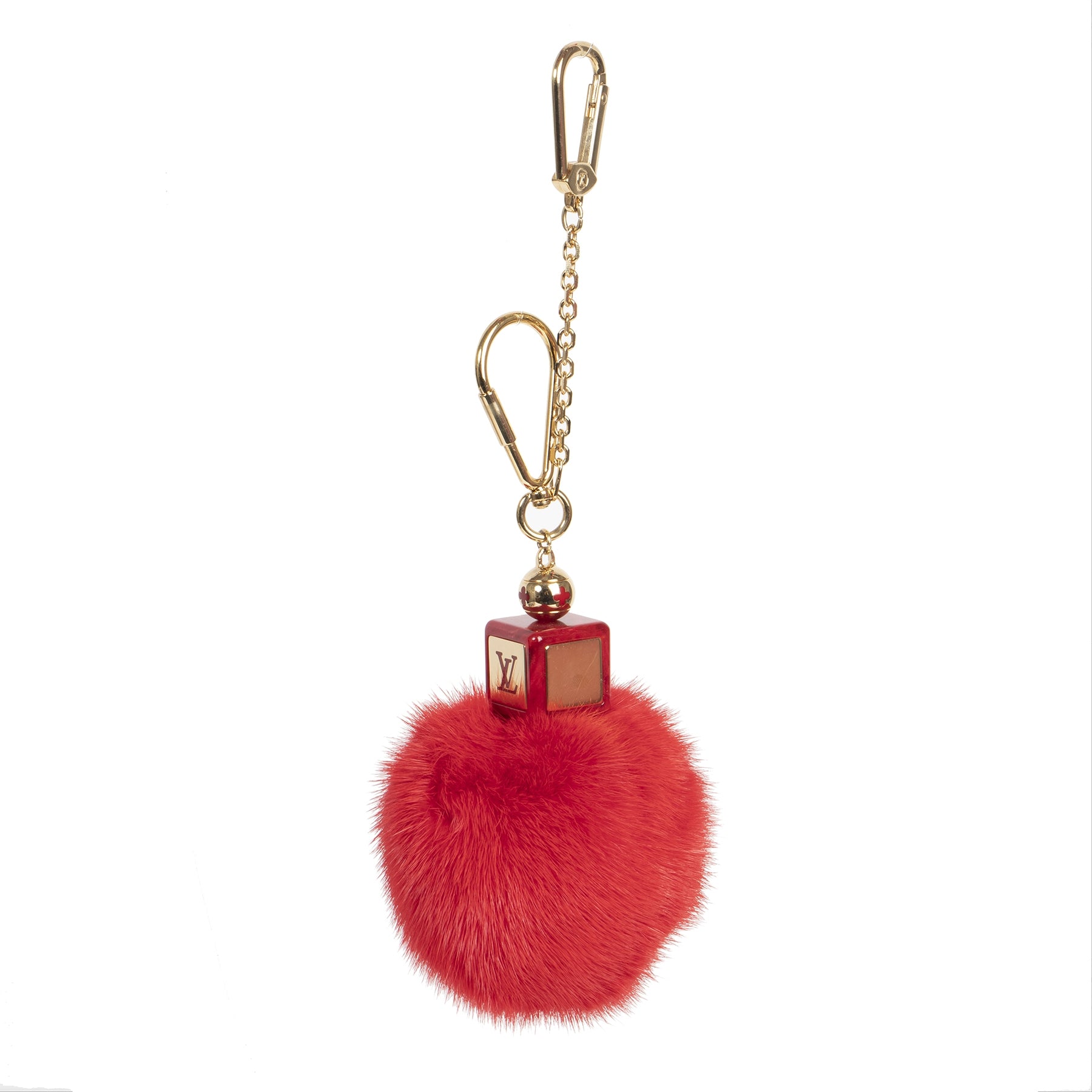 Authentic second-hand vintage Louis Vuitton Red Fur Pom Pom Keychain buy online webshop LabelLOV