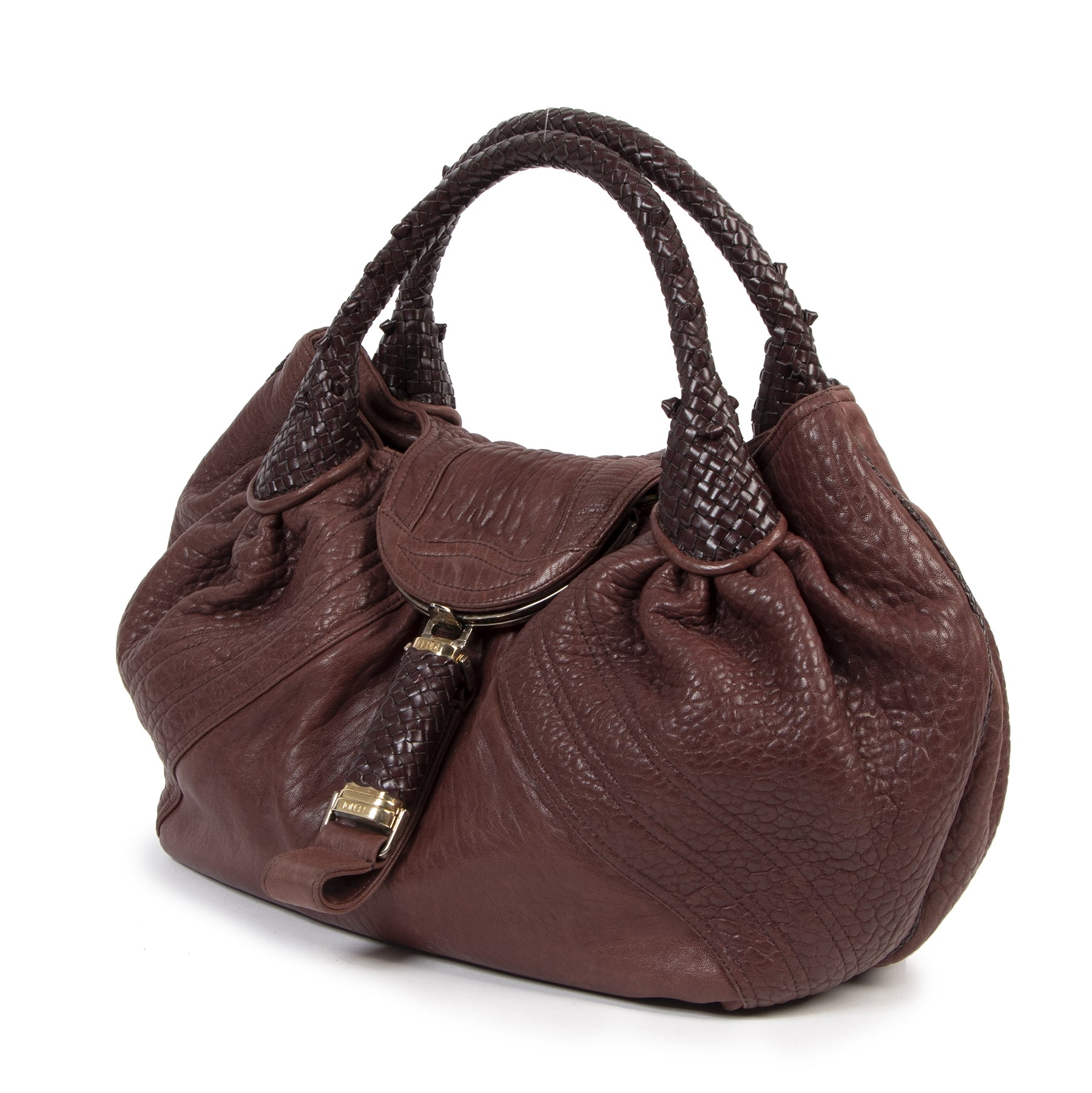 Authentieke tweedehands vintage Fendi Burgundy Spy Bag koop online webshop LabelLOV