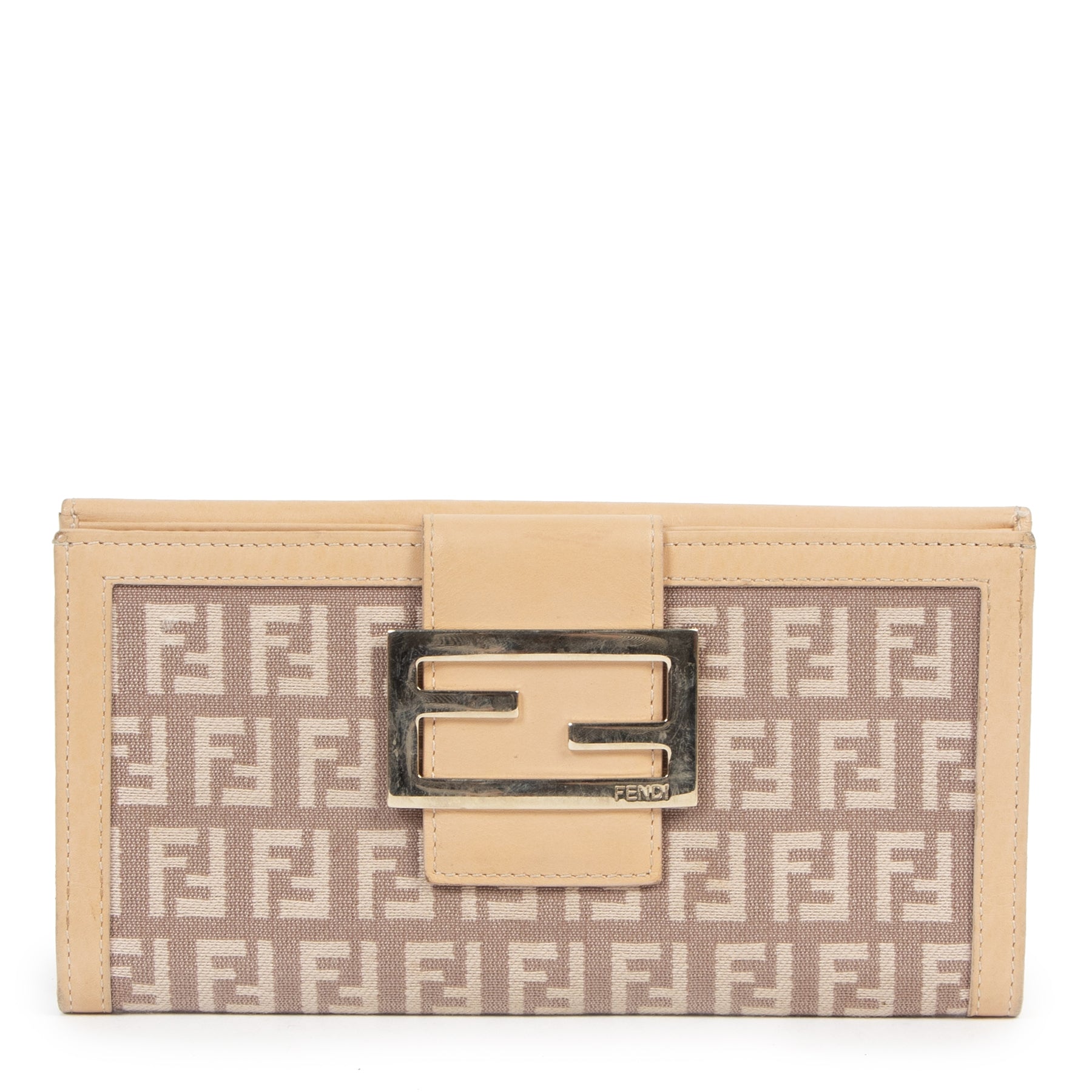 Authentic second-hand vintage Fendi Beige Zucchino Wallet buy online webshop LabelLOV