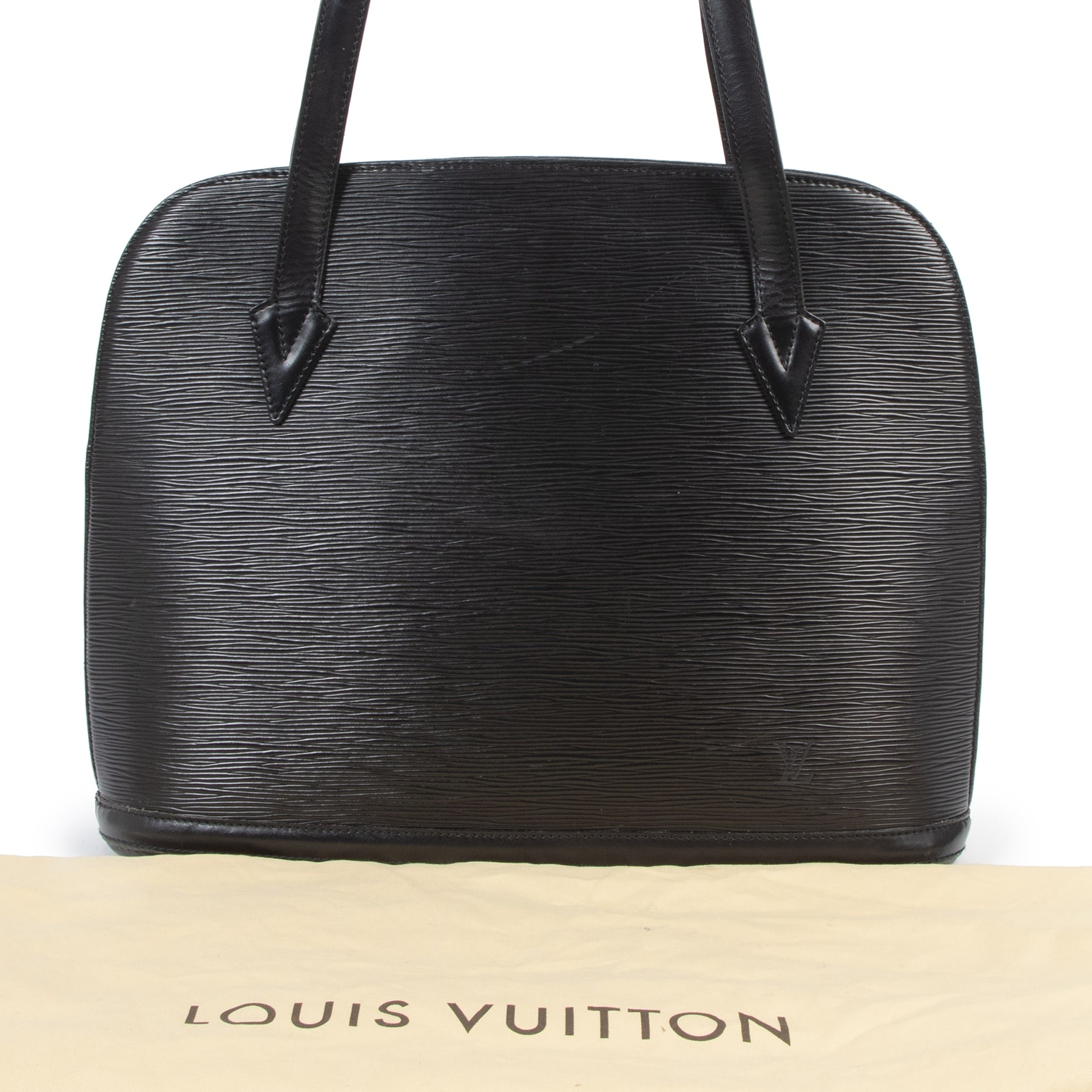 Authentic secondhand Louis Vuitton Black Epi Leather Lussac Tote designer bags fashion luxury vintage webshop safe secure online shopping