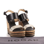 Authentieke Tweedehands Hogan Black And Silver Wedge Sandals - Size 36,5 juiste prijs veilig online shoppen luxe merken webshop winkelen Antwerpen België mode fashion