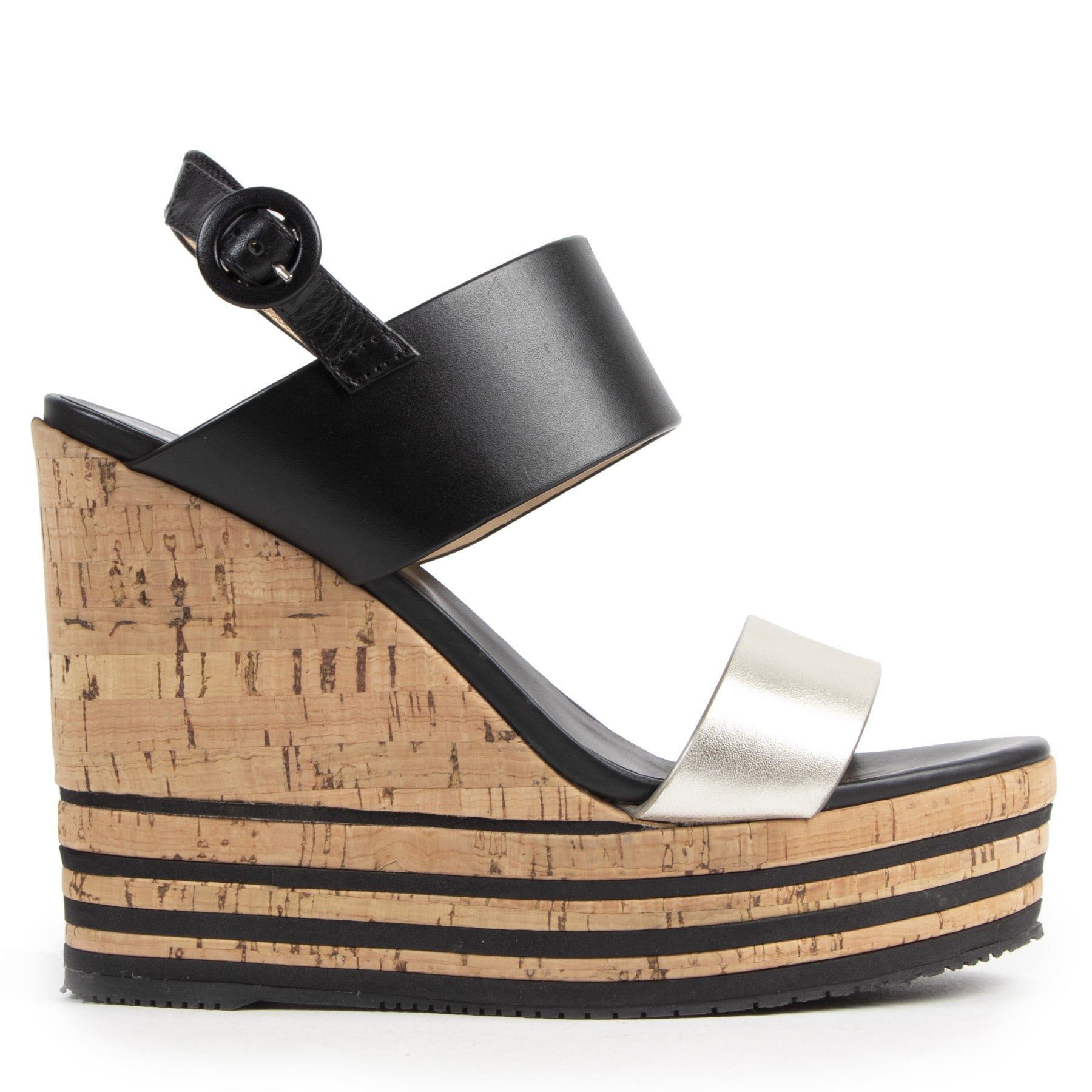 Authentic secondhand Hogan Black And Silver Wedge Sandals - Size 36,5 designer shoes fashion luxury vintage webshop safe secure online shopping