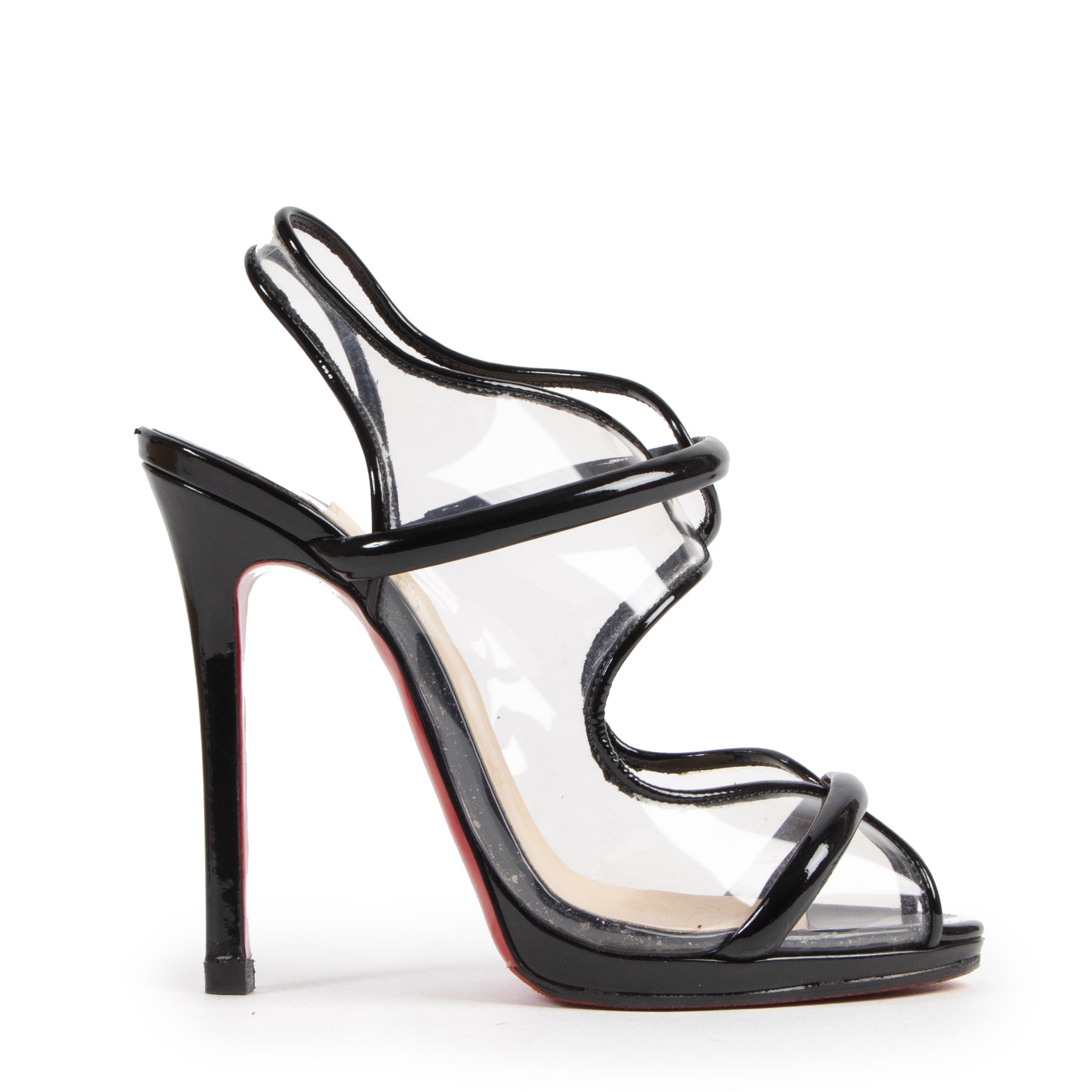 Authentieke Tweedehands Louboutin Aqua Ronda Transparant Patent Leather Sandals - Size 36 juiste prijs veilig online shoppen luxe merken webshop winkelen Antwerpen België mode fashion