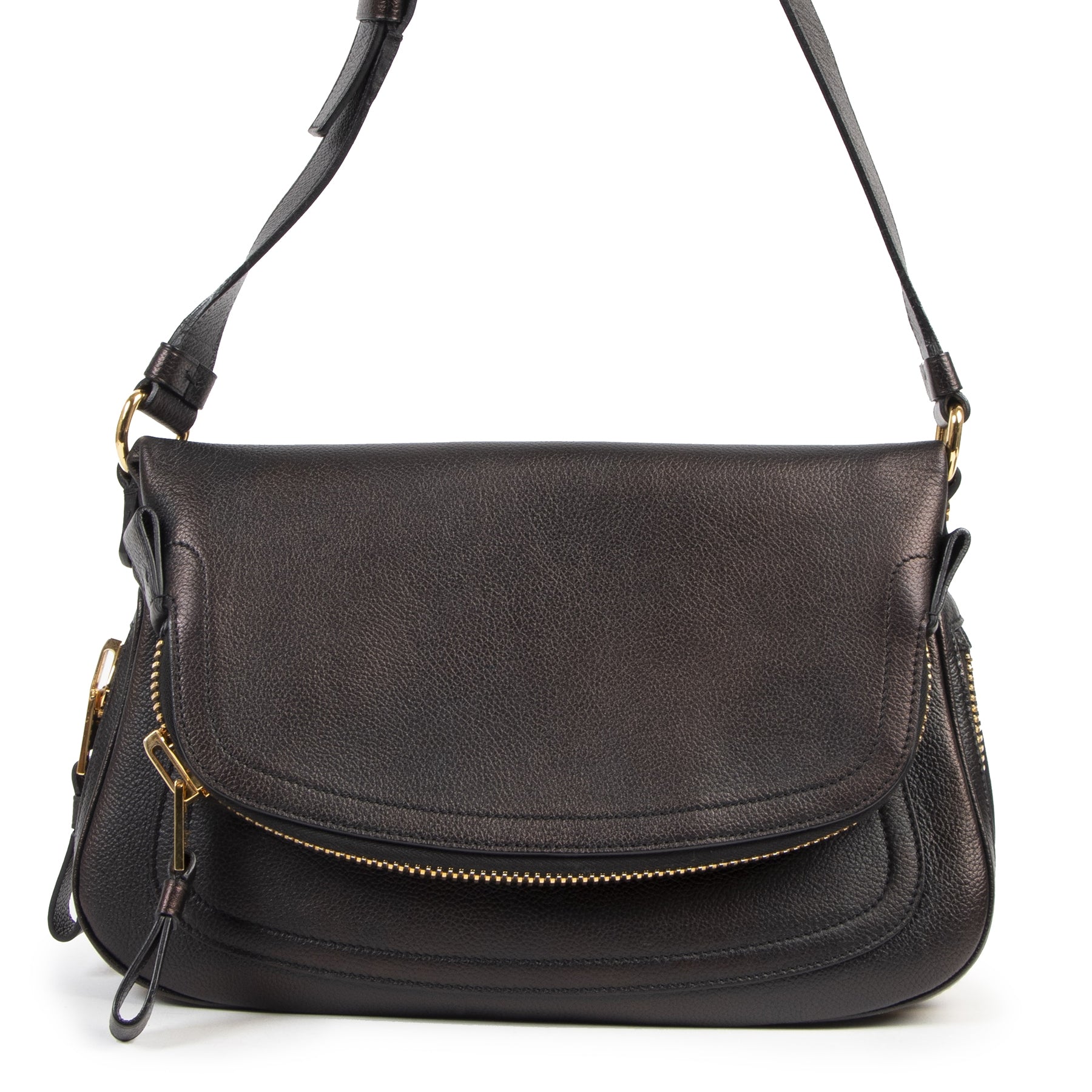 Authentic second-hand vintage Tom Ford Jennifer Black Leather Medium Crossbody Bag buy online webshop LabelLOV