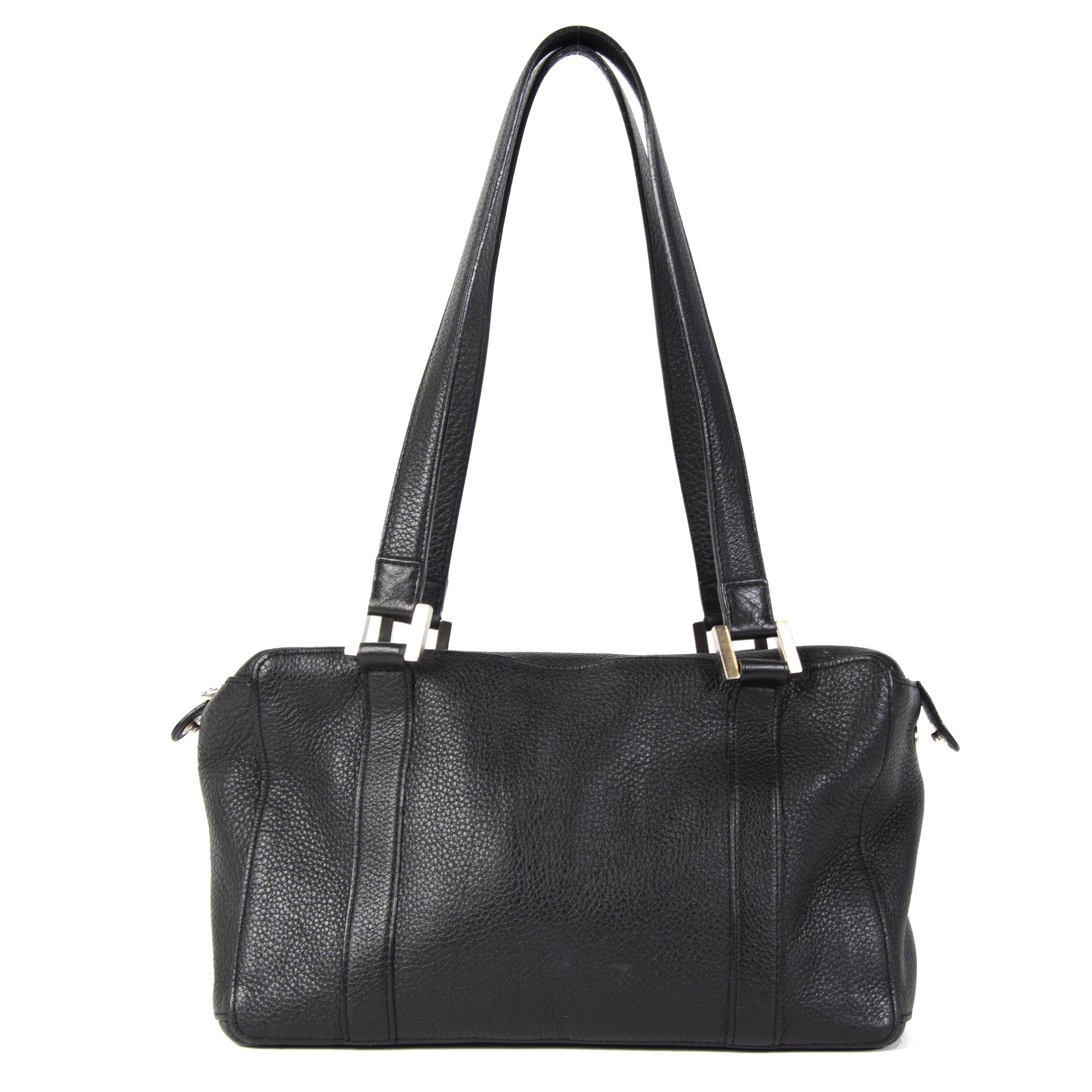Authentieke Tweedehands Delvaux Black Leather Front Pockets Shoulder Bag juiste prijs veilig online shoppen luxe merken webshop winkelen Antwerpen België mode fashion