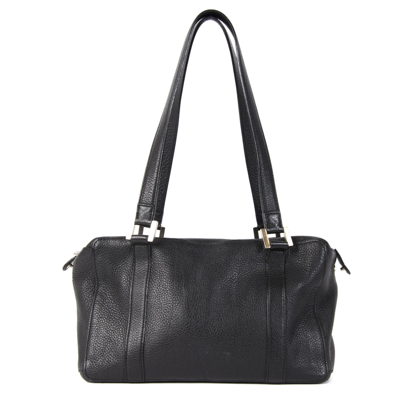 Authentieke Tweedehands Delvaux Black Leather Front Pockets Shoulder Bag juiste prijs veilig online shoppen luxe merken webshop winkelen Antwerpen België mode fashion