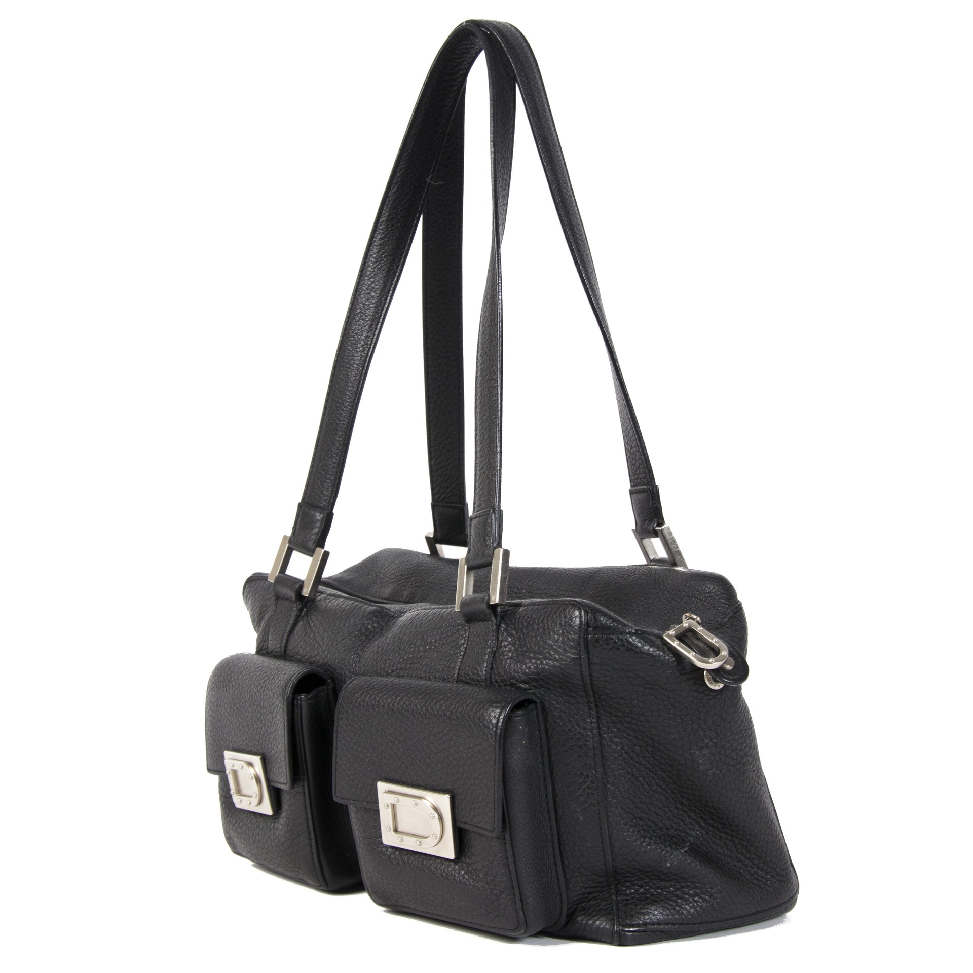 Authentic secondhand Delvaux Black Leather Front Pockets Shoulder Bag designer bags luxury vintage webshop fashion safe secure online shopping
